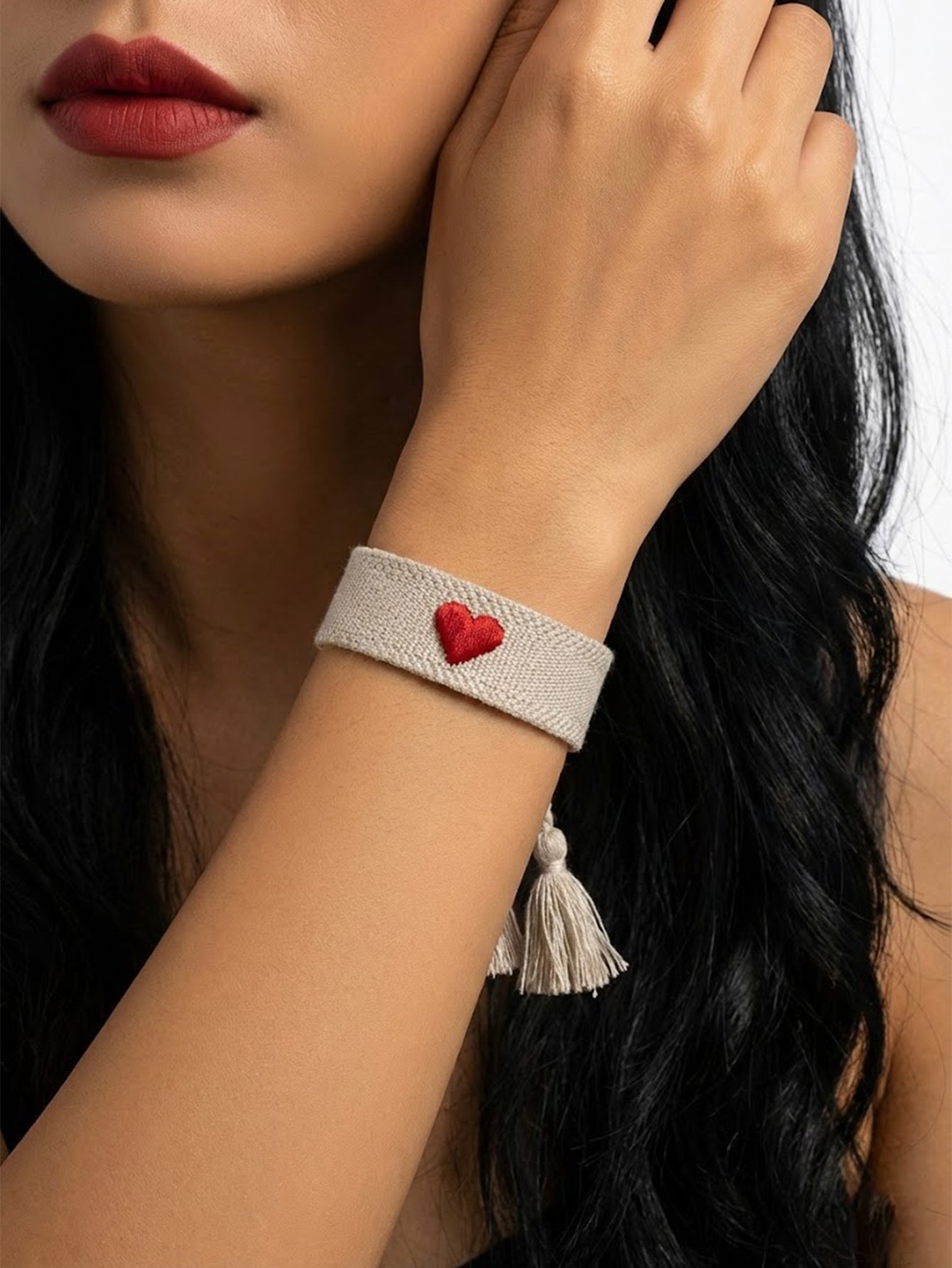 Embroidered Heart Bangle Bracelet