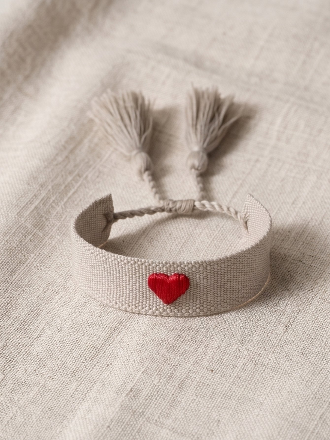 Embroidered Heart Bangle Bracelet