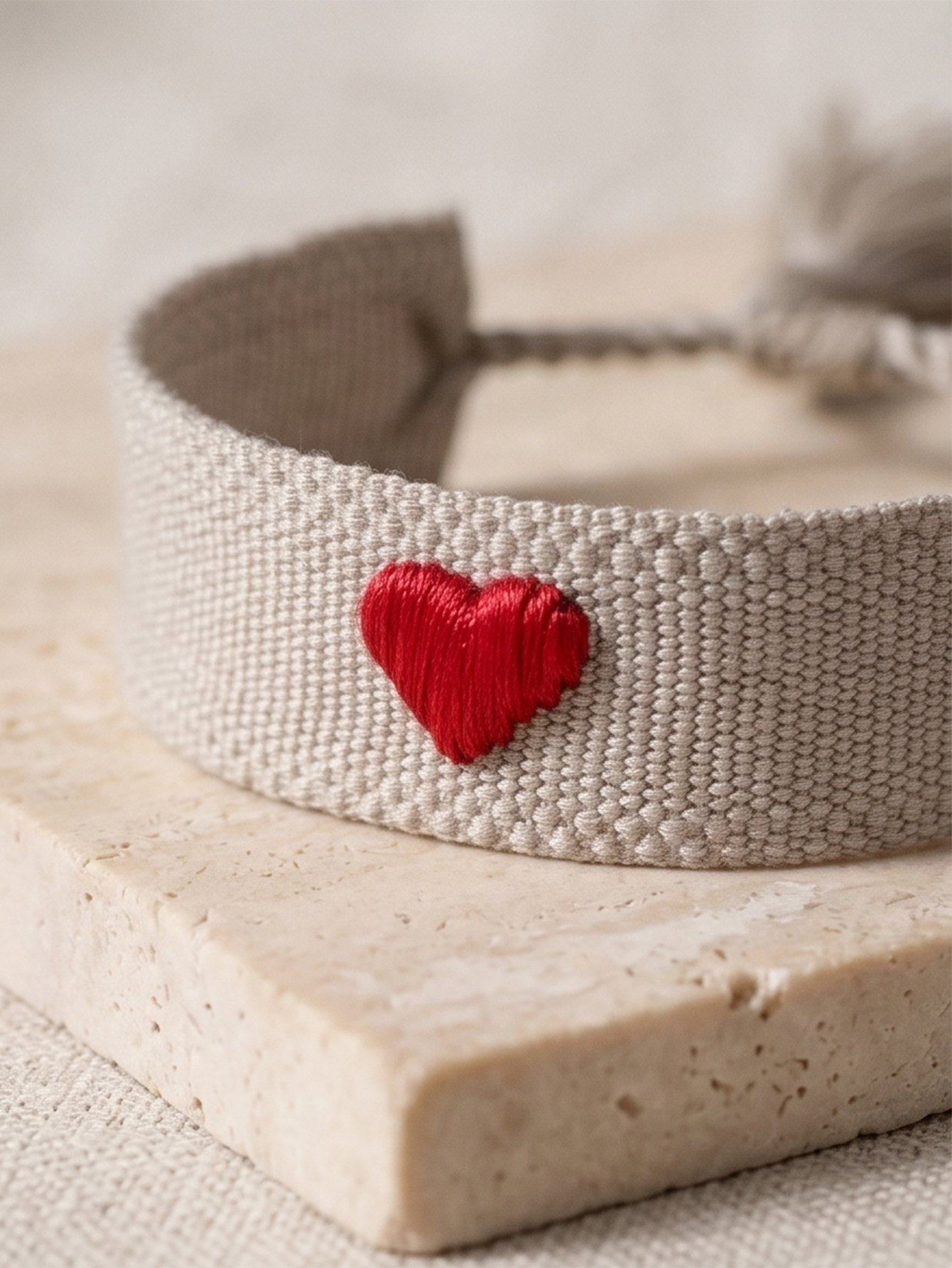 Embroidered Heart Bangle Bracelet