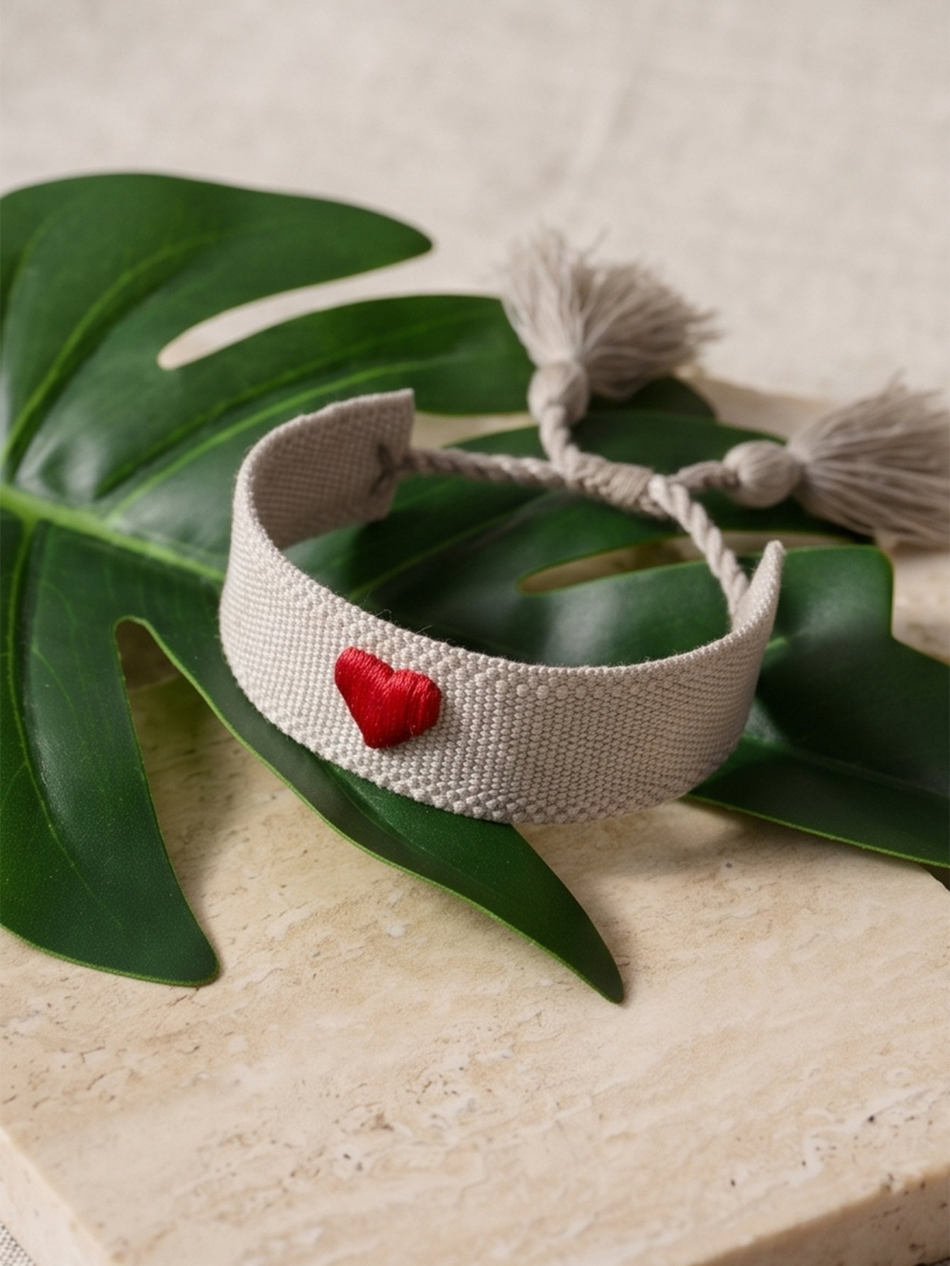 Embroidered Heart Bangle Bracelet