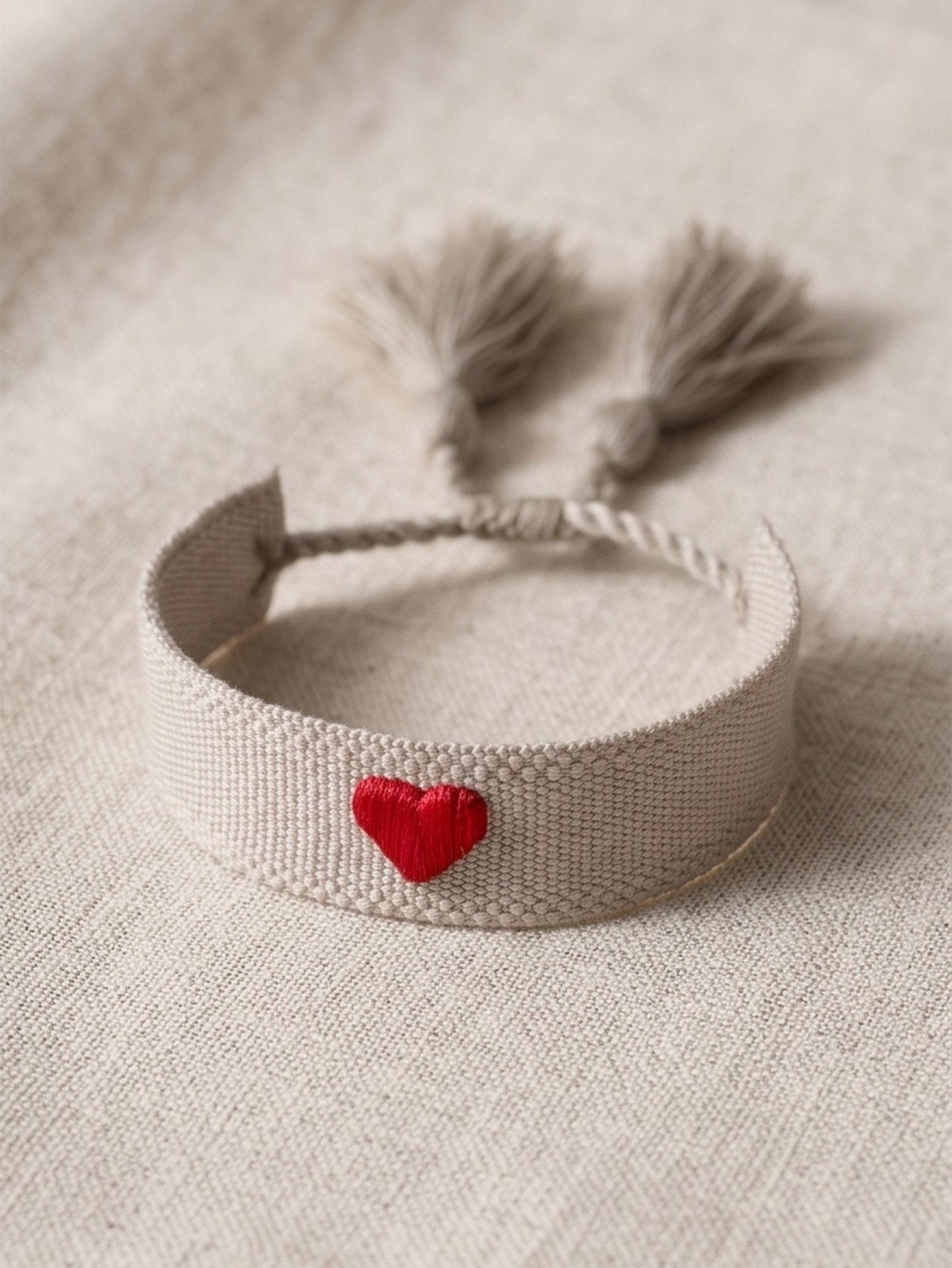 Embroidered Heart Bangle Bracelet