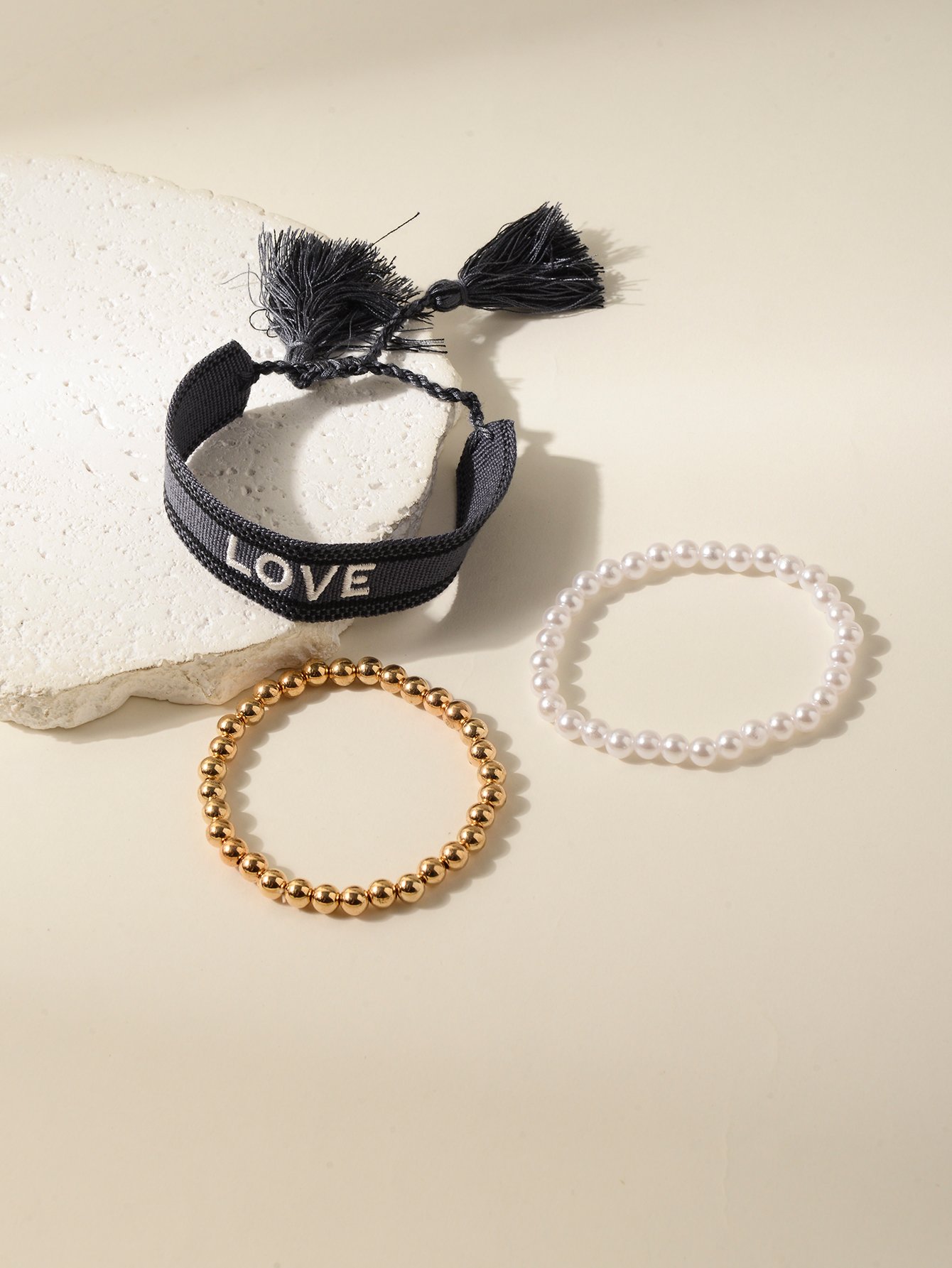 Multi-Color LOVE Letter Stretch Bracelet Set - 3-Piece