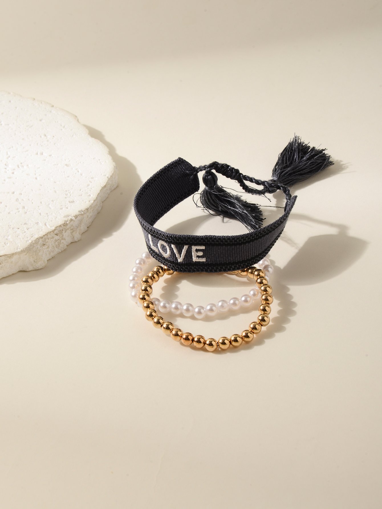 Multi-Color LOVE Letter Stretch Bracelet Set - 3-Piece
