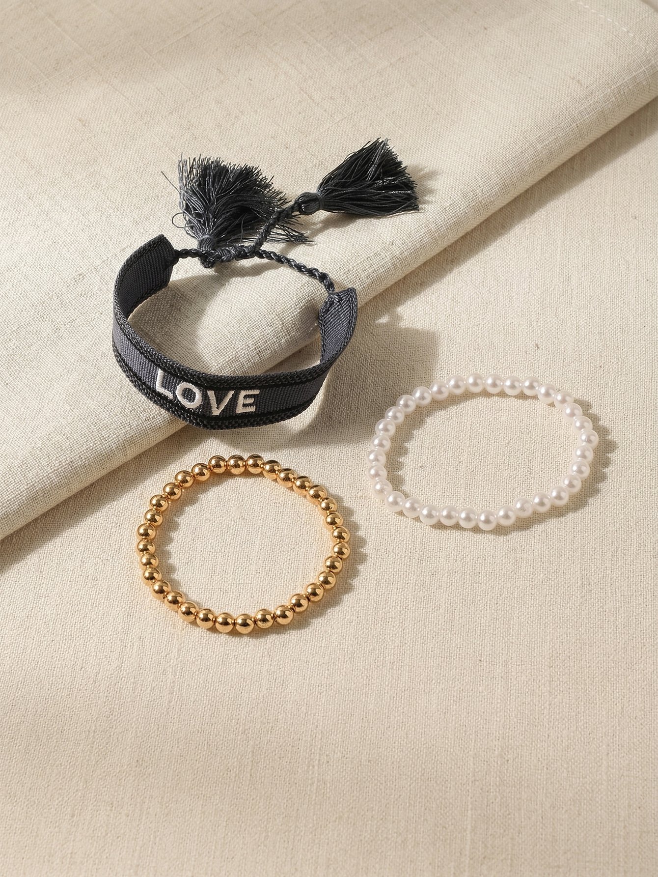 Multi-Color LOVE Letter Stretch Bracelet Set - 3-Piece