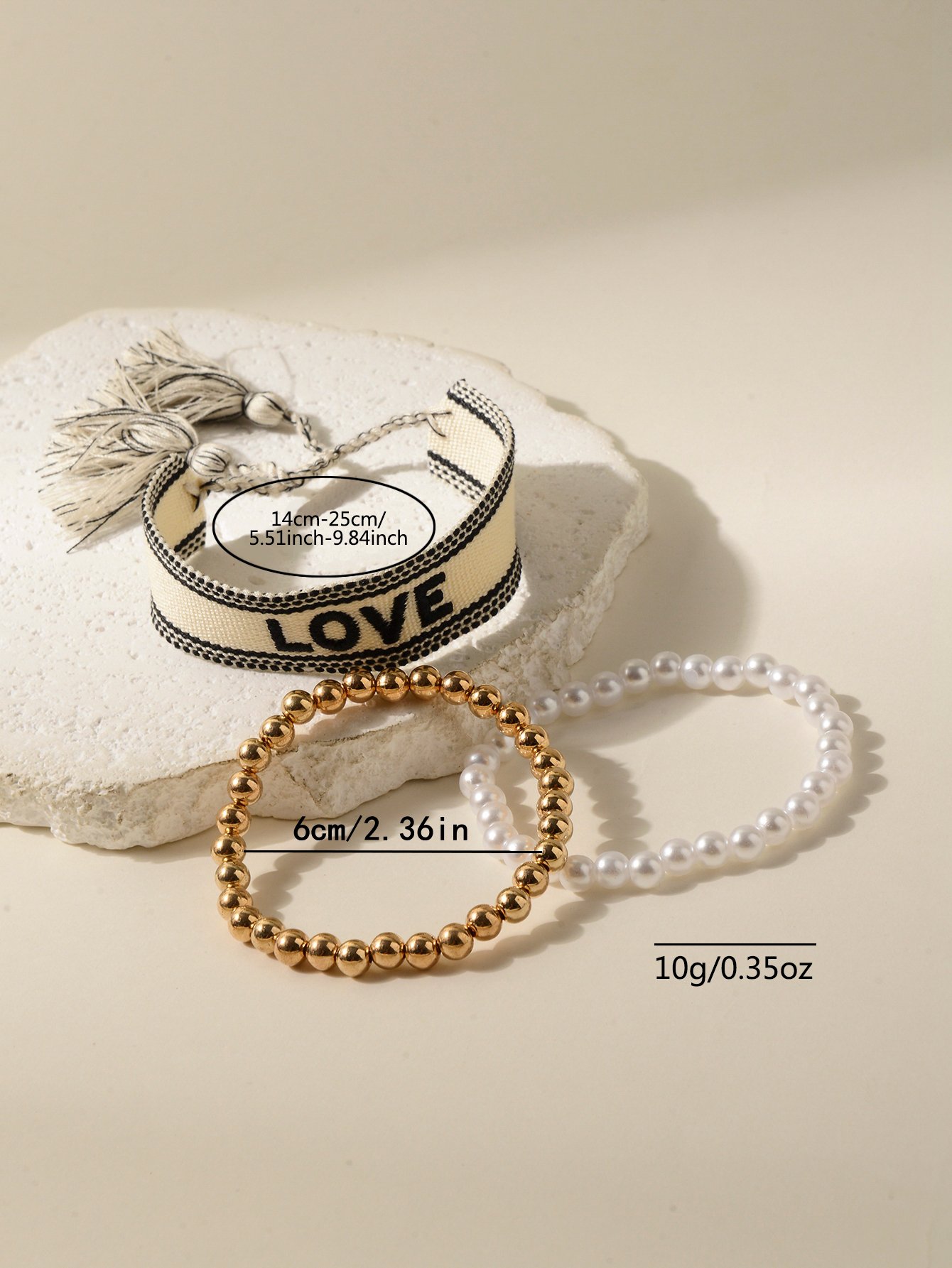 Multi-Color LOVE Embroidered and Beaded Bracelet Set - Pack of 3