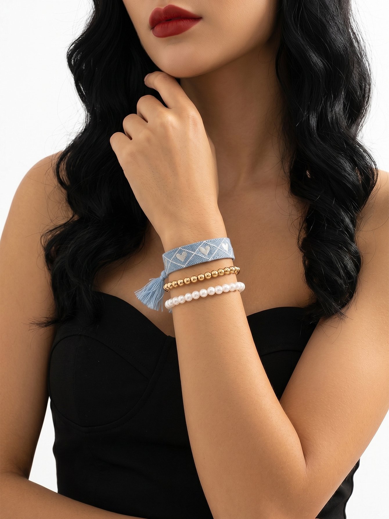 Heart Pattern and Beaded Bracelet Set (3-Pack)