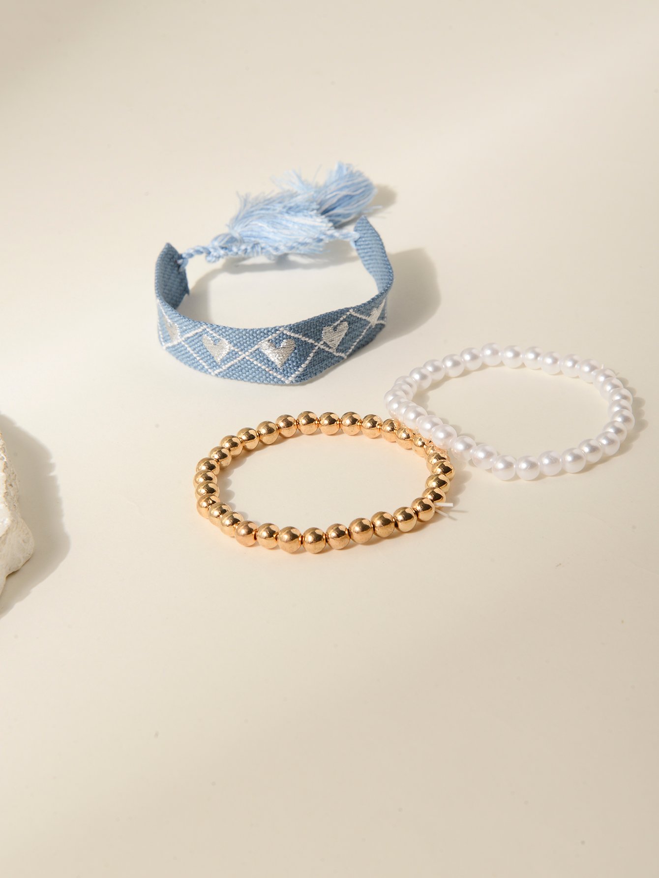 Heart Pattern and Beaded Bracelet Set (3-Pack)