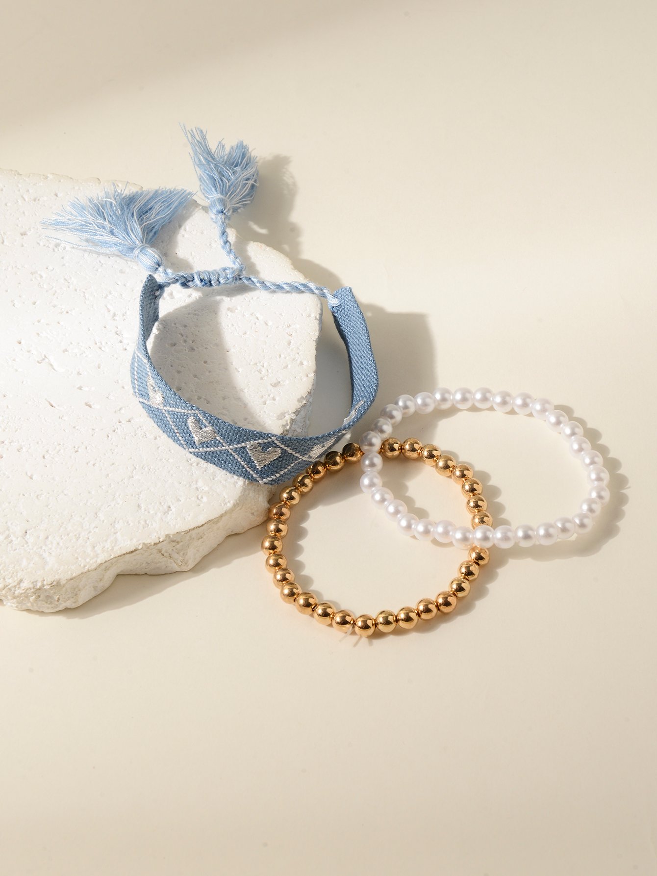 Heart Pattern and Beaded Bracelet Set (3-Pack)