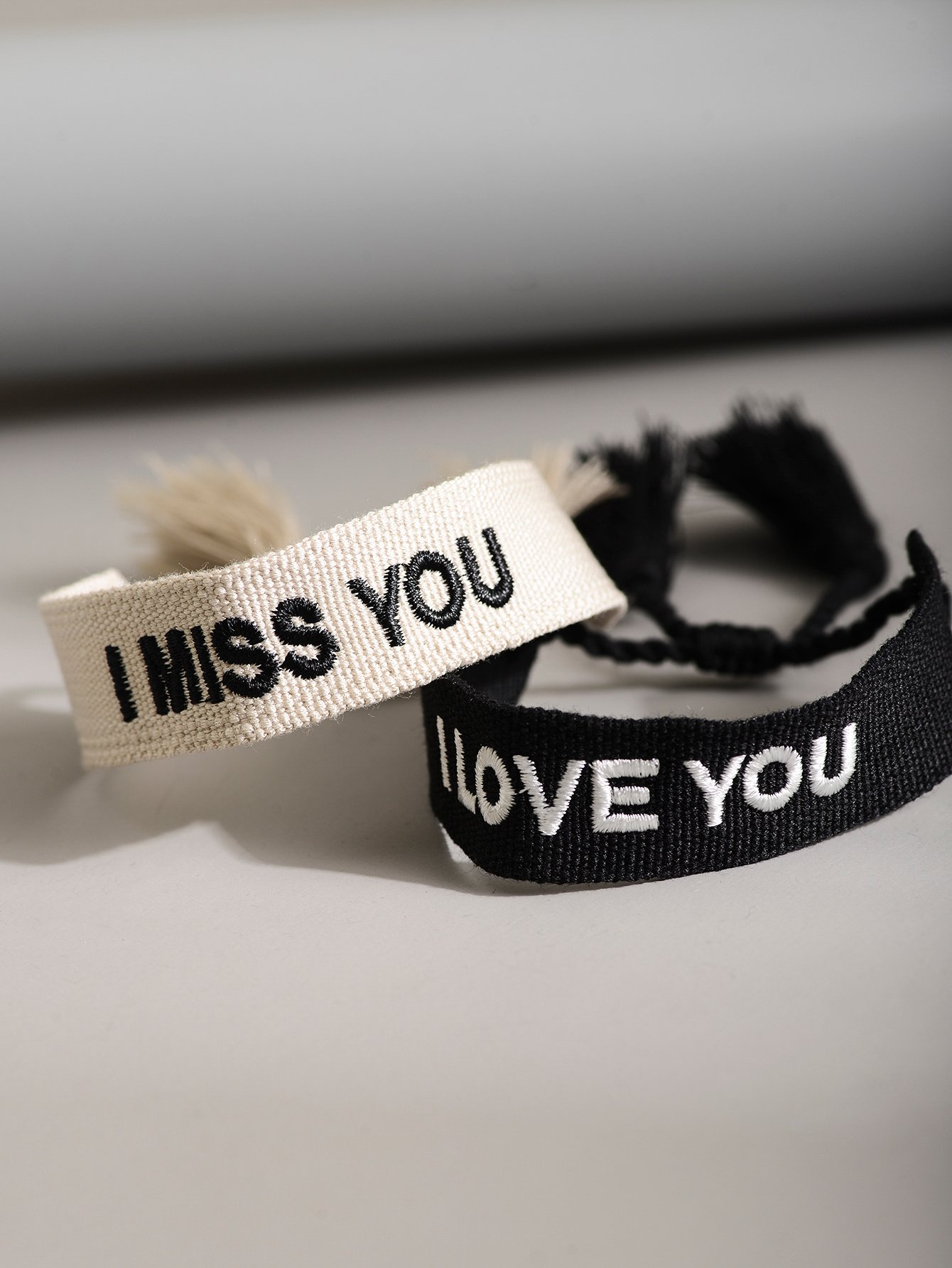 Multi-Color 2-Pack Embroidered Love You and Miss You Bracelet Set