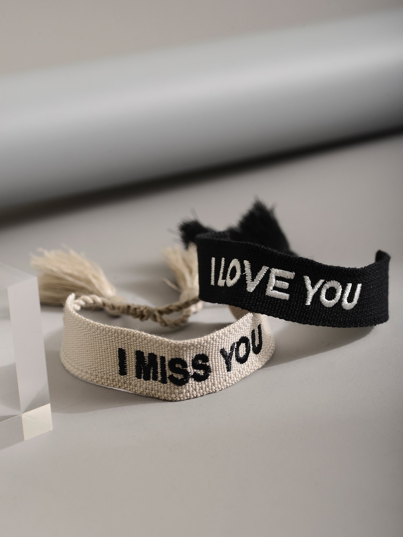 Multi-Color 2-Pack Embroidered Love You and Miss You Bracelet Set