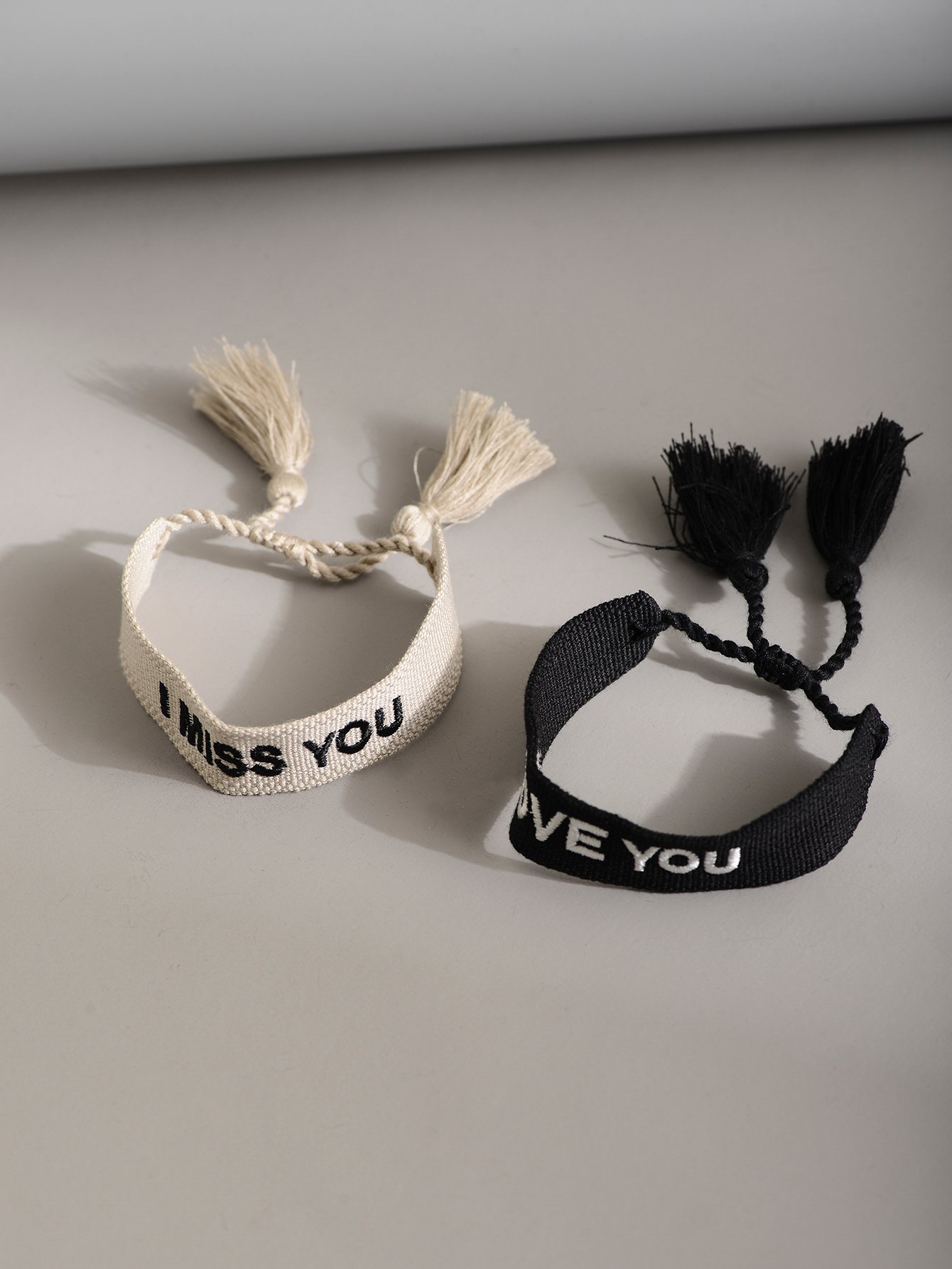Multi-Color 2-Pack Embroidered Love You and Miss You Bracelet Set