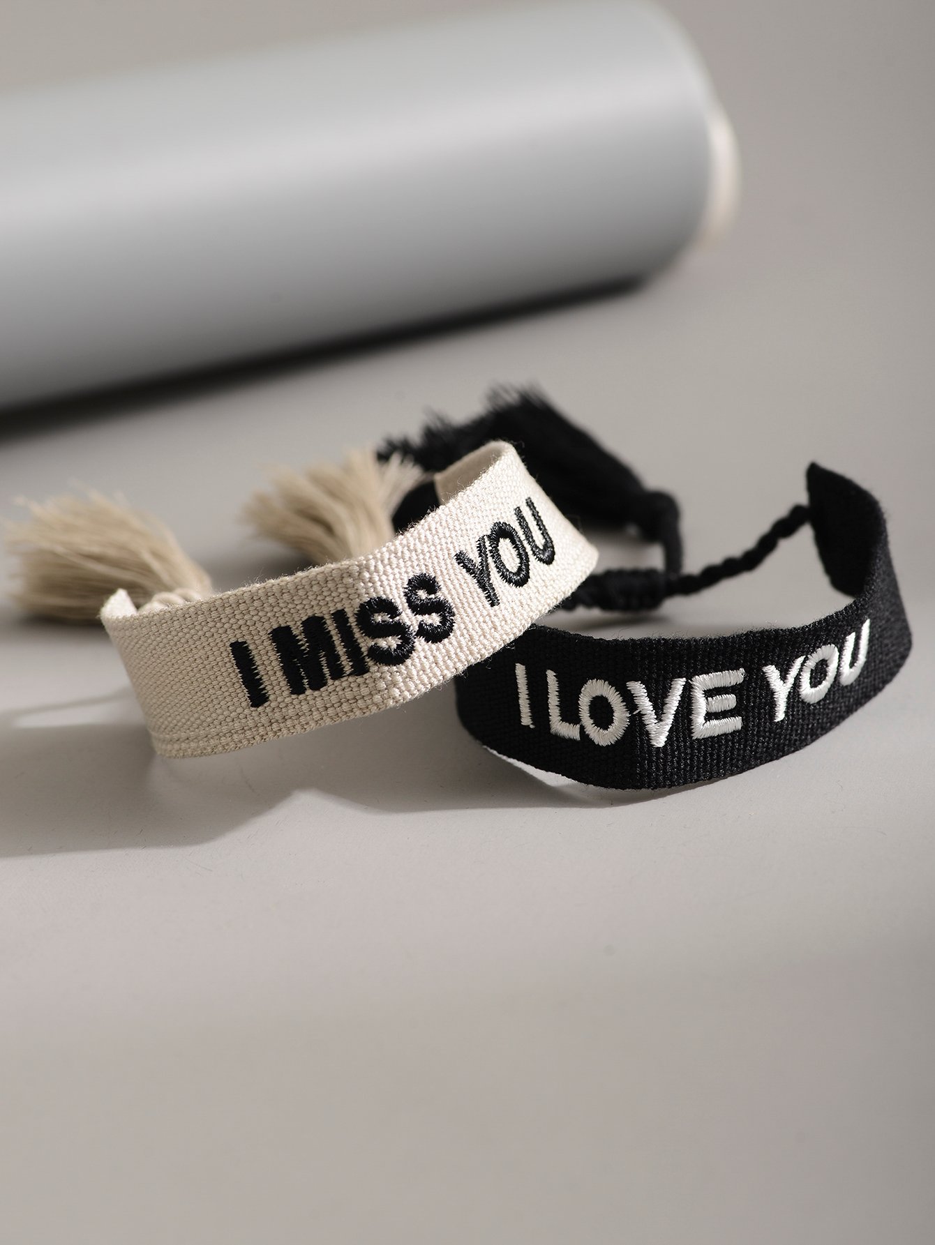 Multi-Color 2-Pack Embroidered Love You and Miss You Bracelet Set