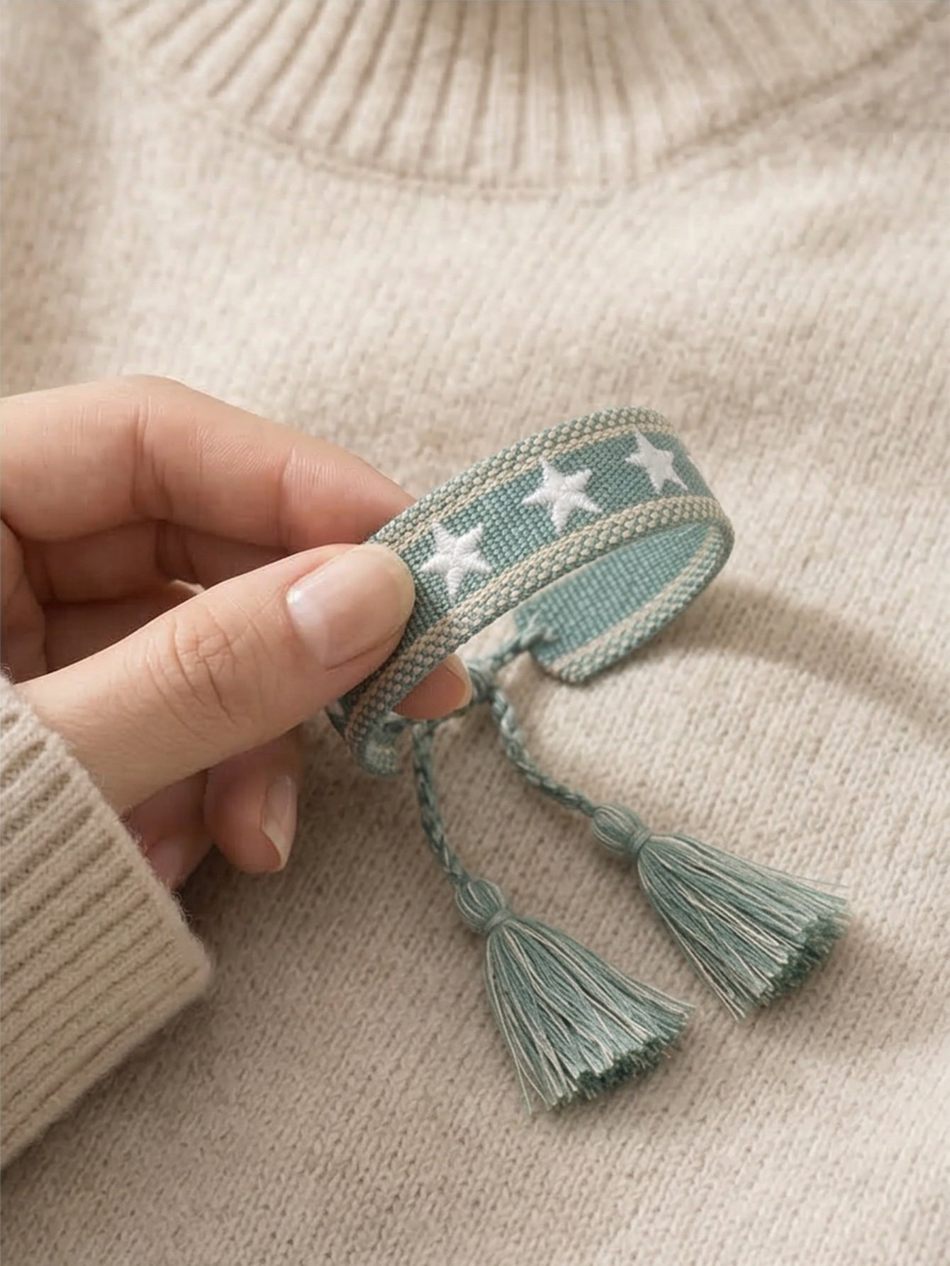 Star Embroidered Tassel Bracelet