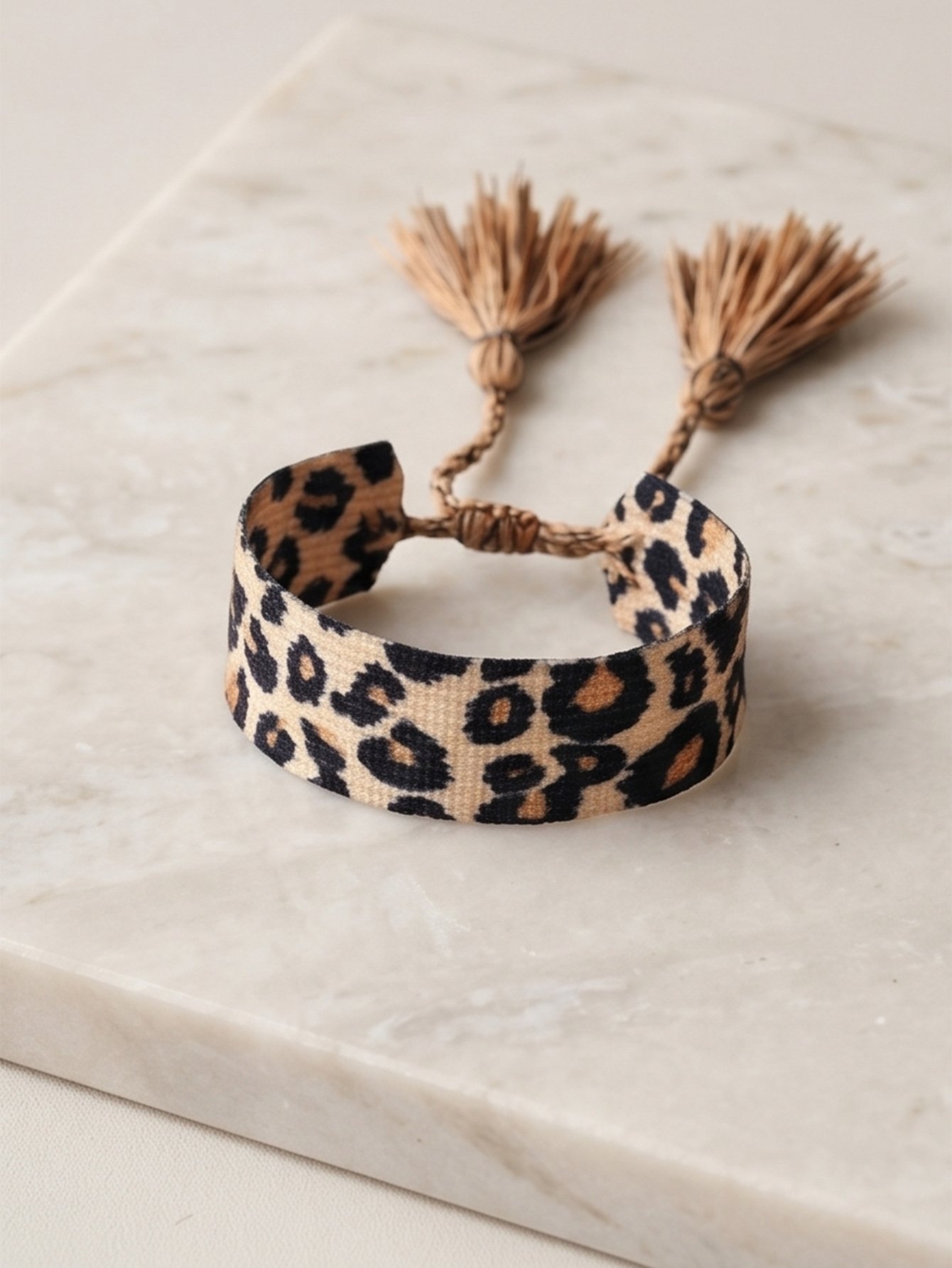 Leopard Print Bangle Bracelet with Tassels