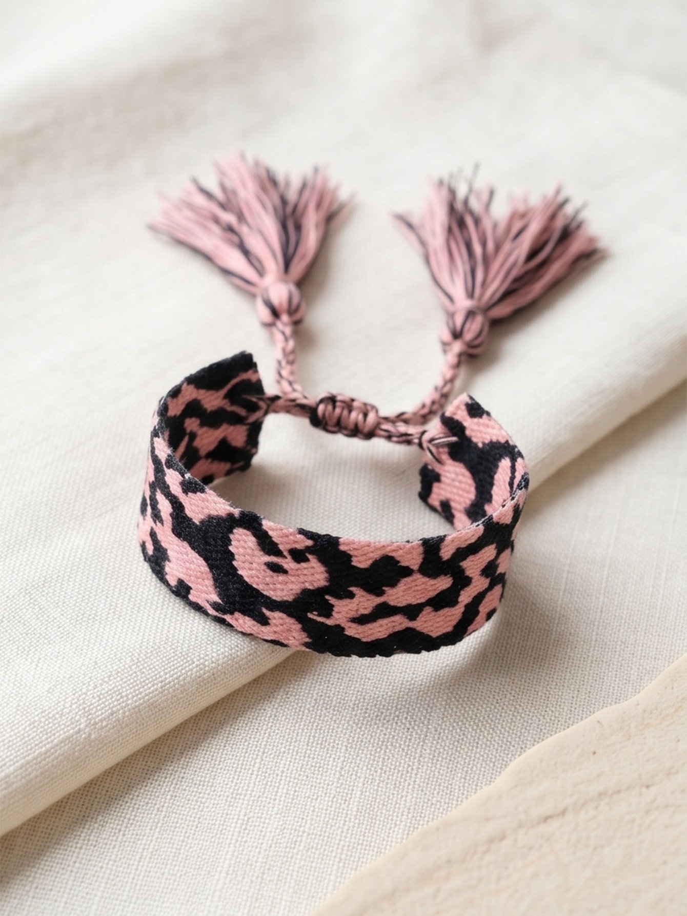 Leopard Print Woven Bracelet with Tassel