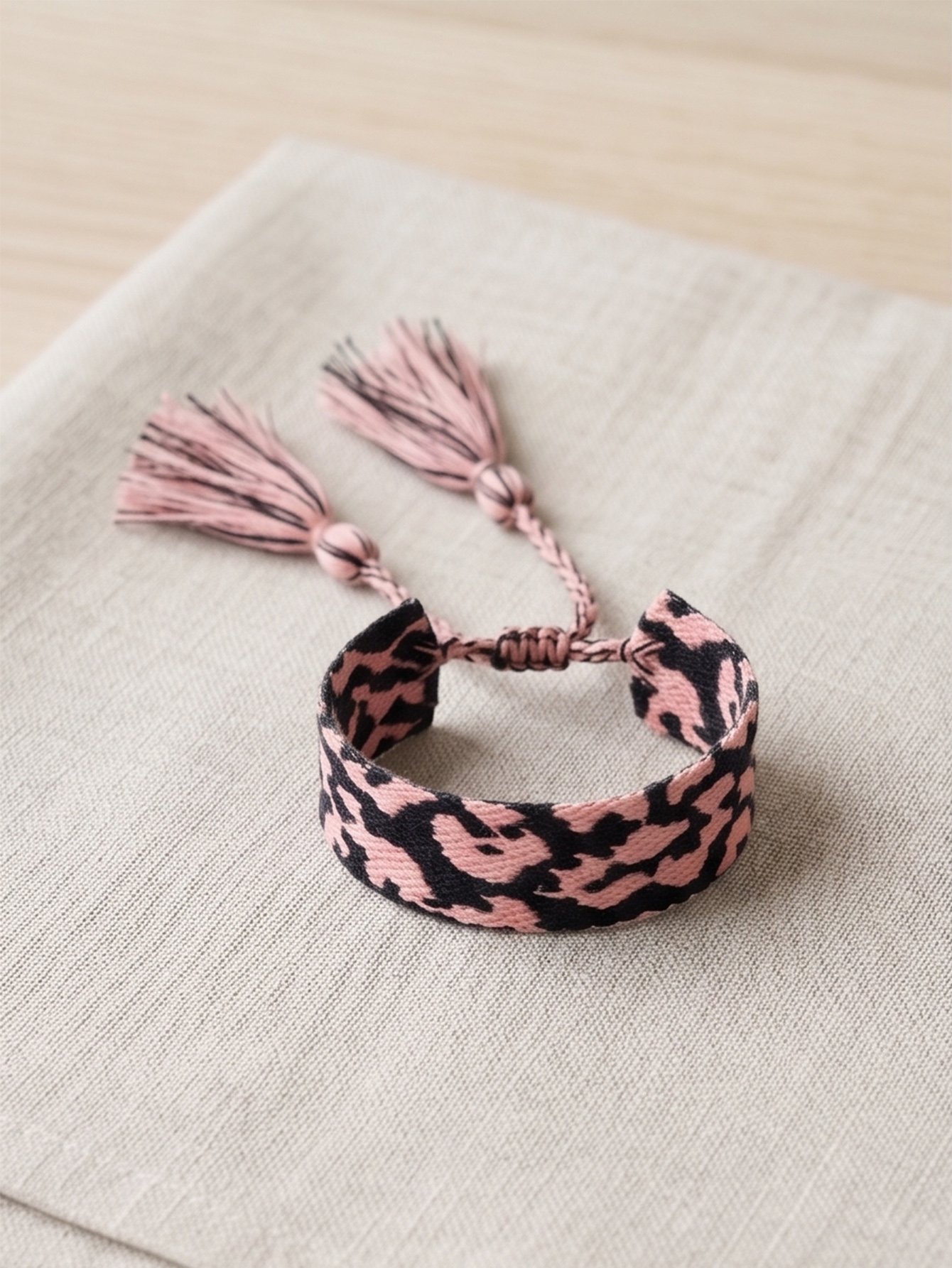 Leopard Print Woven Bracelet with Tassel