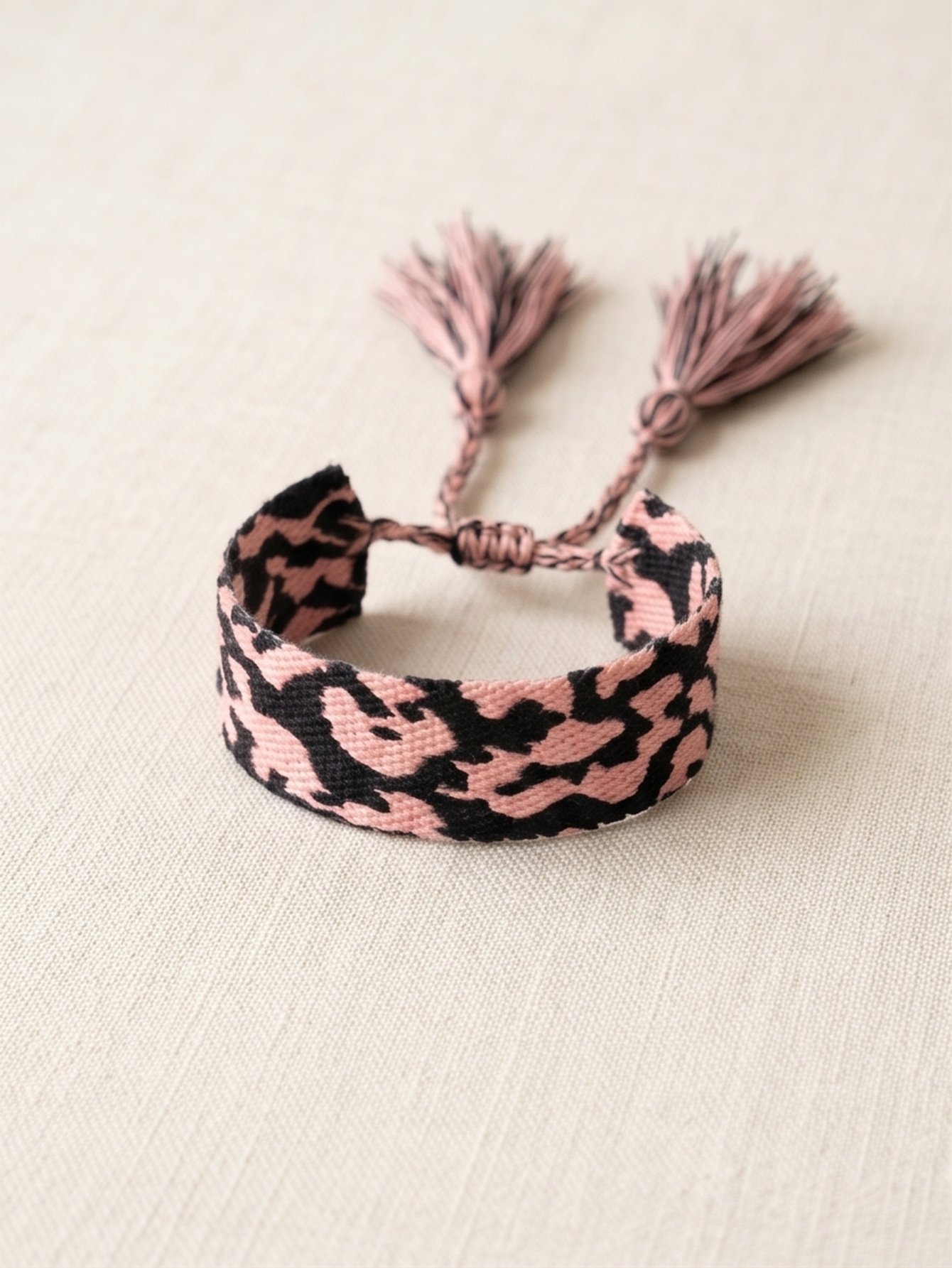 Leopard Print Woven Bracelet with Tassel