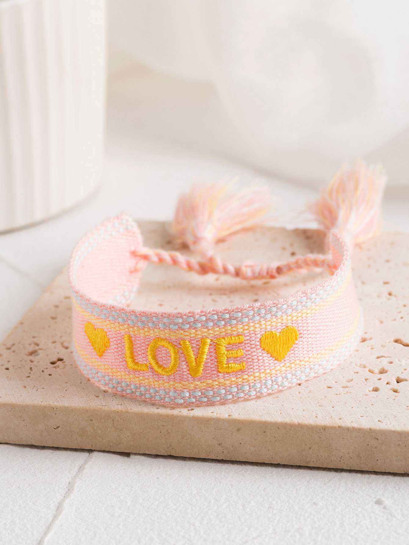 Embroidered Love Friendship Bracelet with Tassels