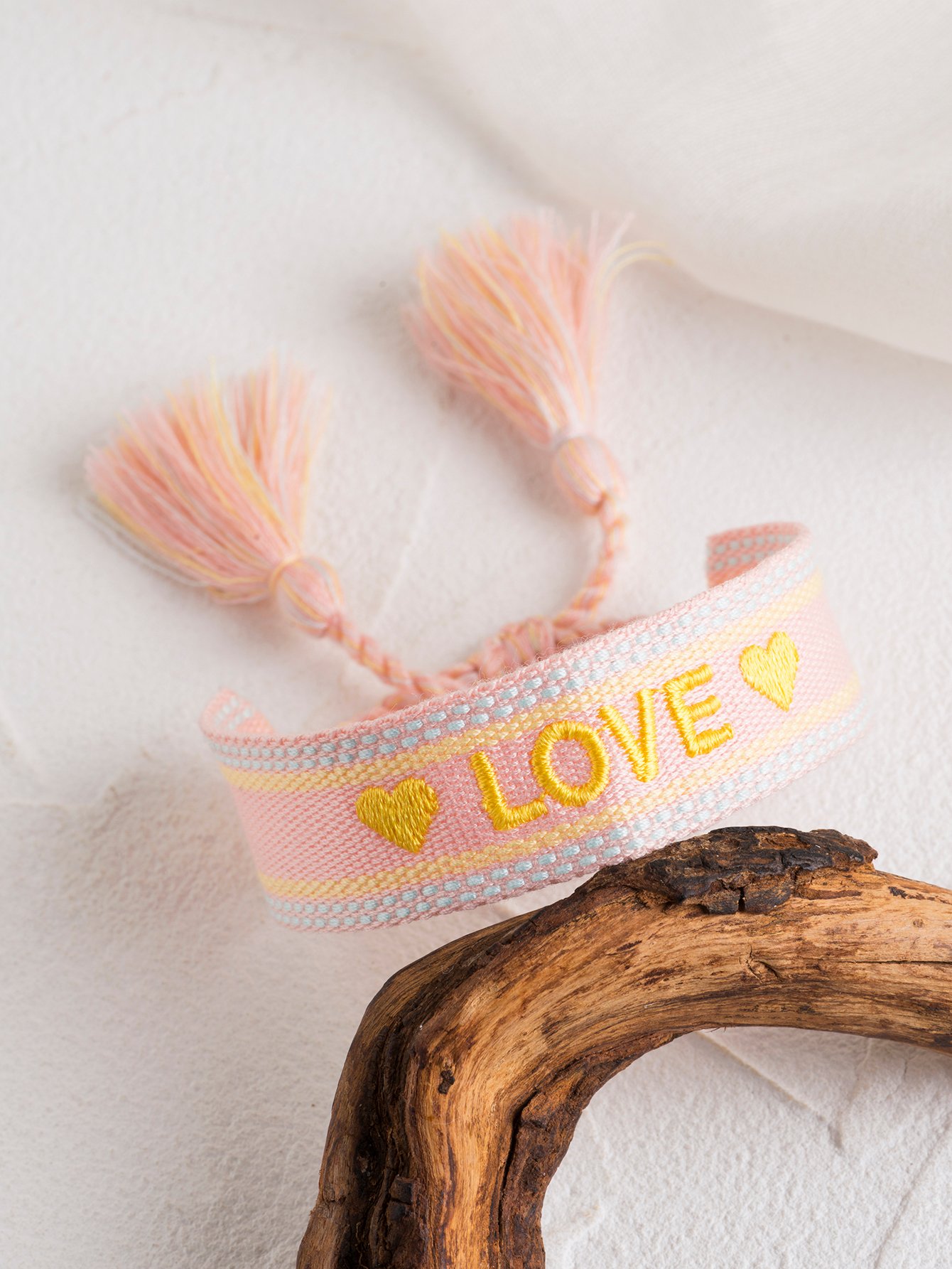 Embroidered Love Friendship Bracelet with Tassels