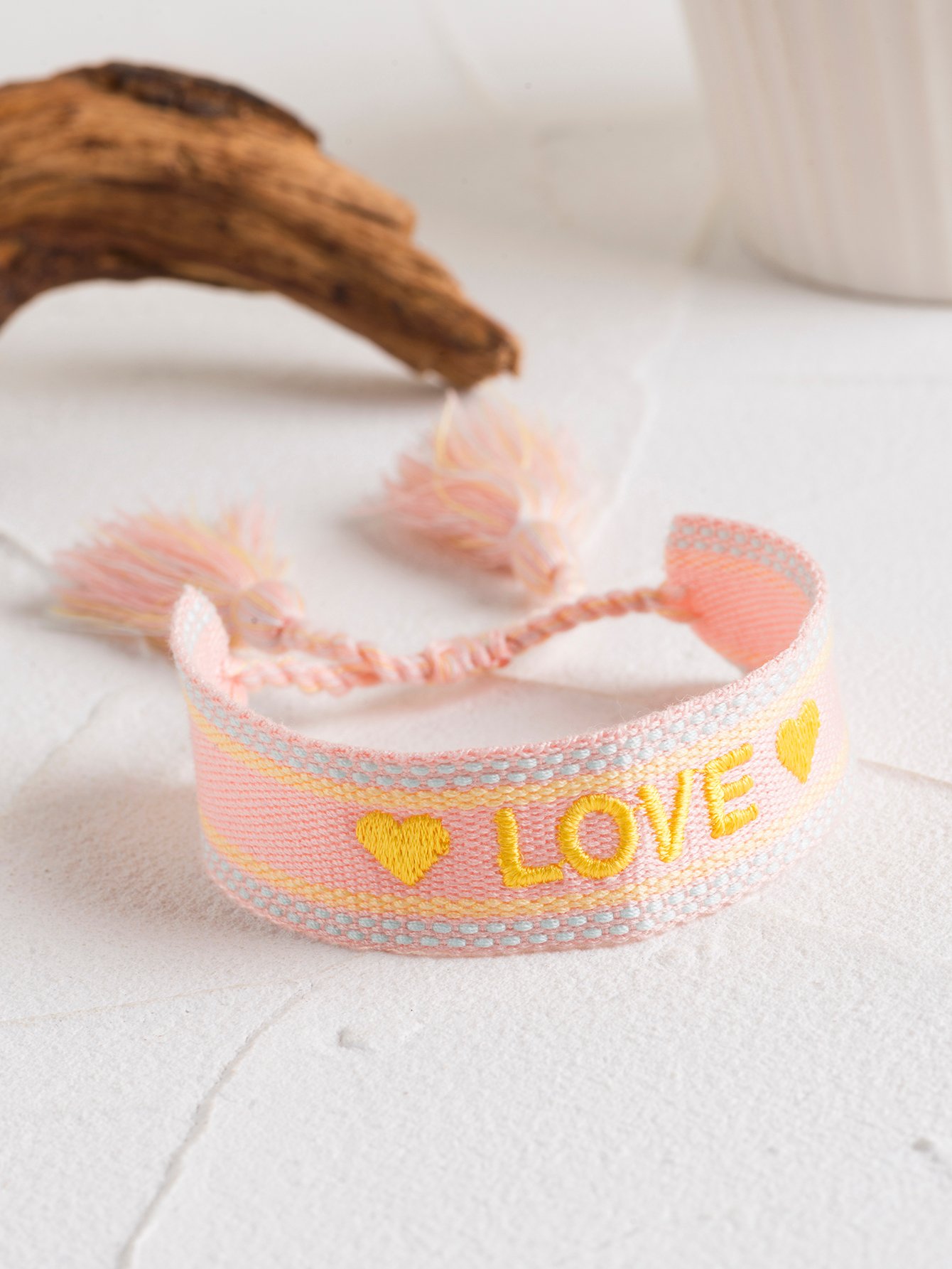 Embroidered Love Friendship Bracelet with Tassels