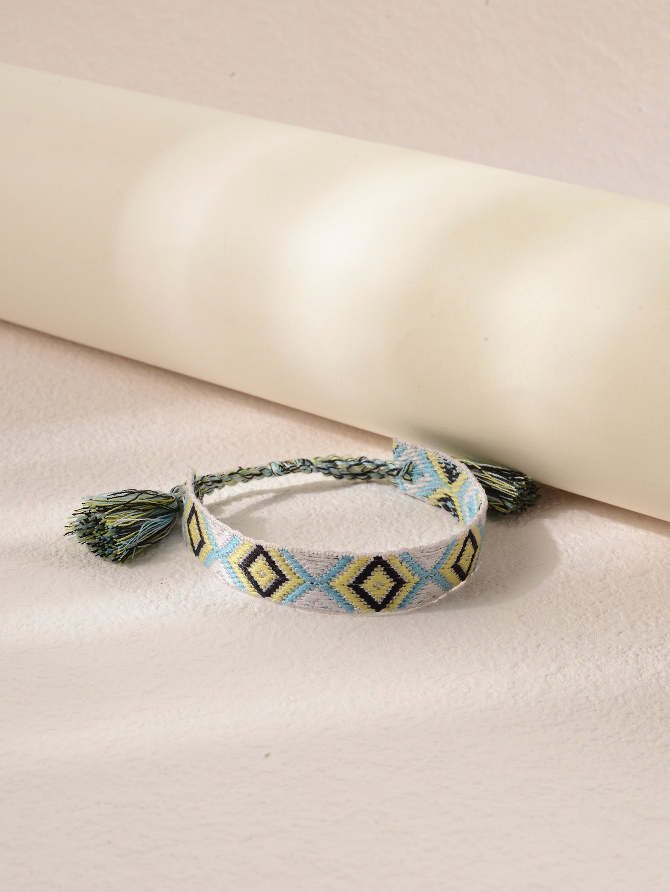 Geometric Embellished Woven Tassel Bracelet