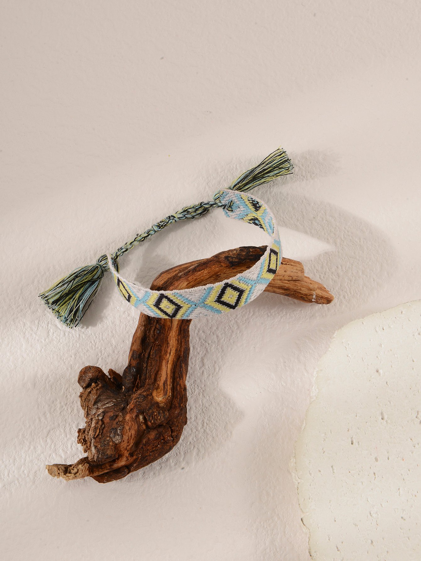 Geometric Embellished Woven Tassel Bracelet