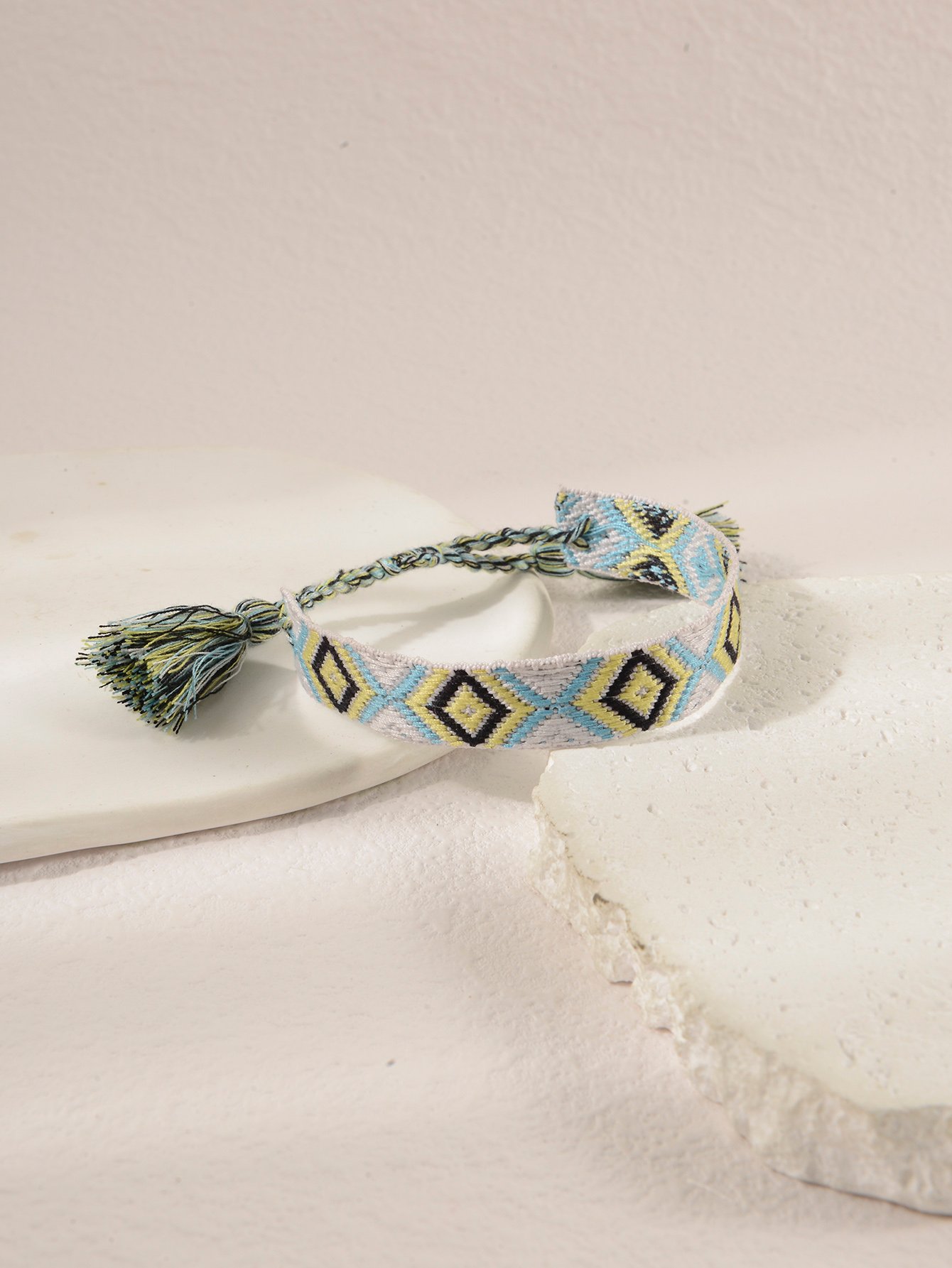 Geometric Embellished Woven Tassel Bracelet