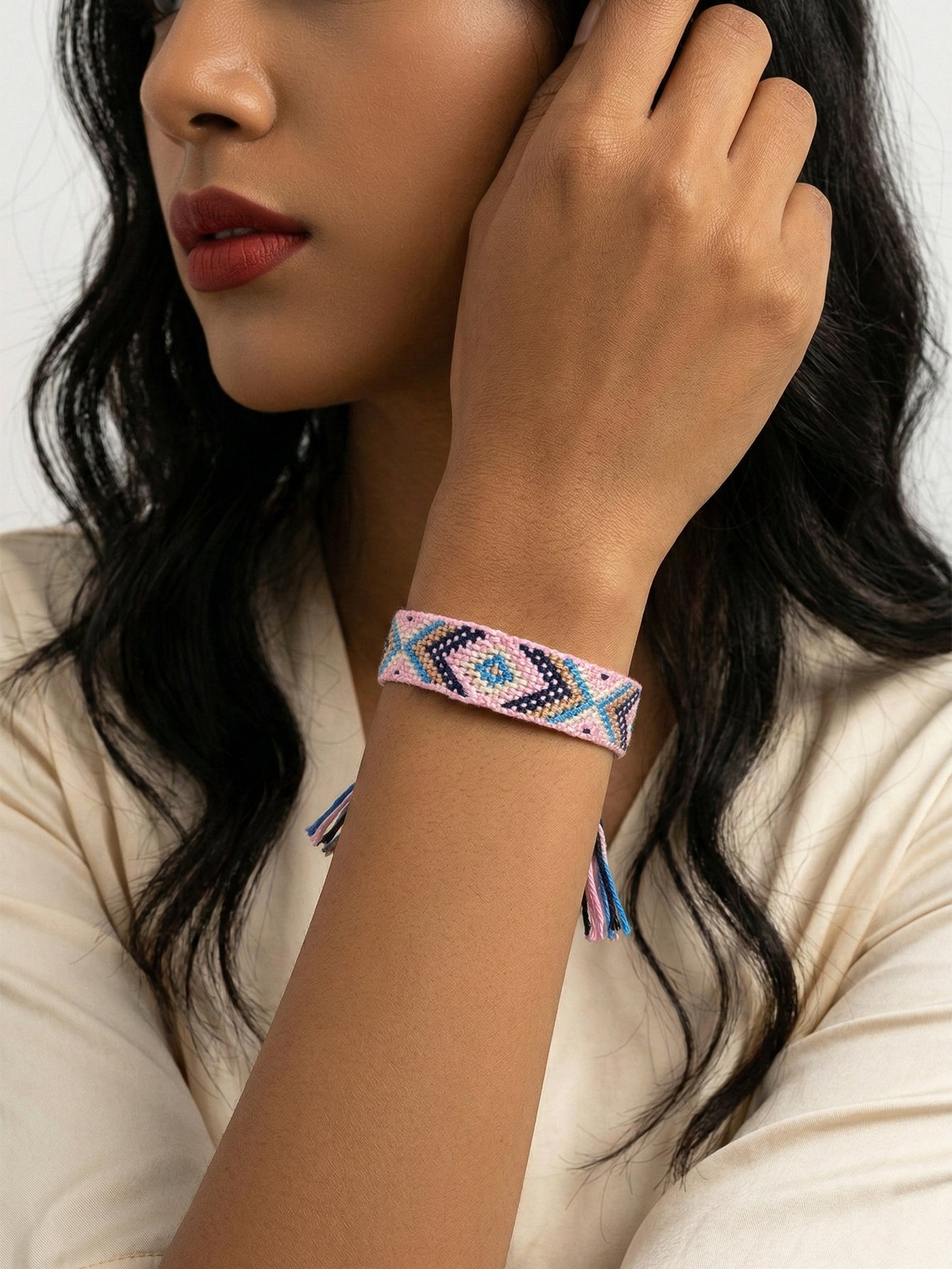 Multi-Color Embellished Pattern Woven Friendship Bracelet