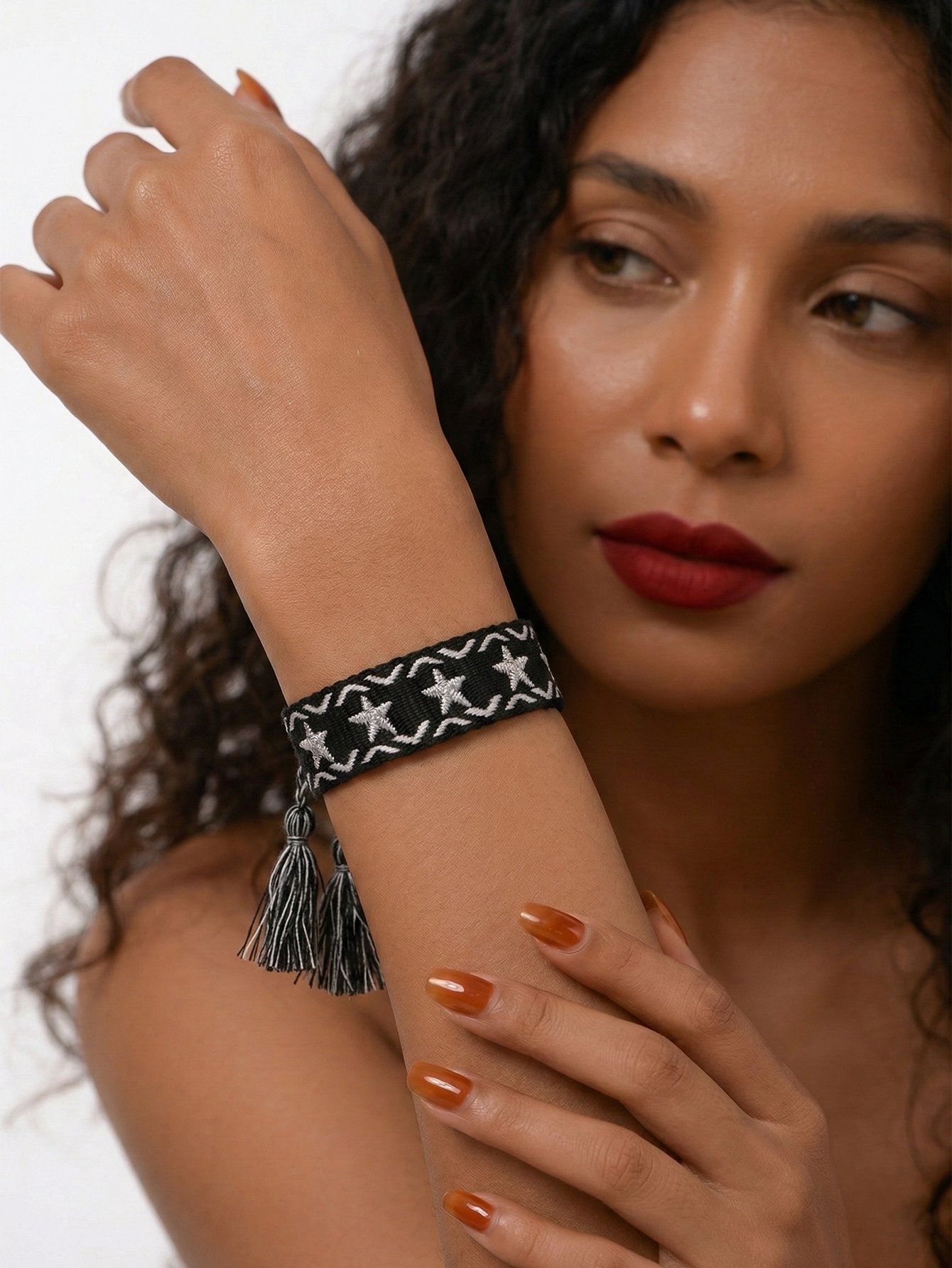 Star Embroidered Stretch Bracelet with Tassels