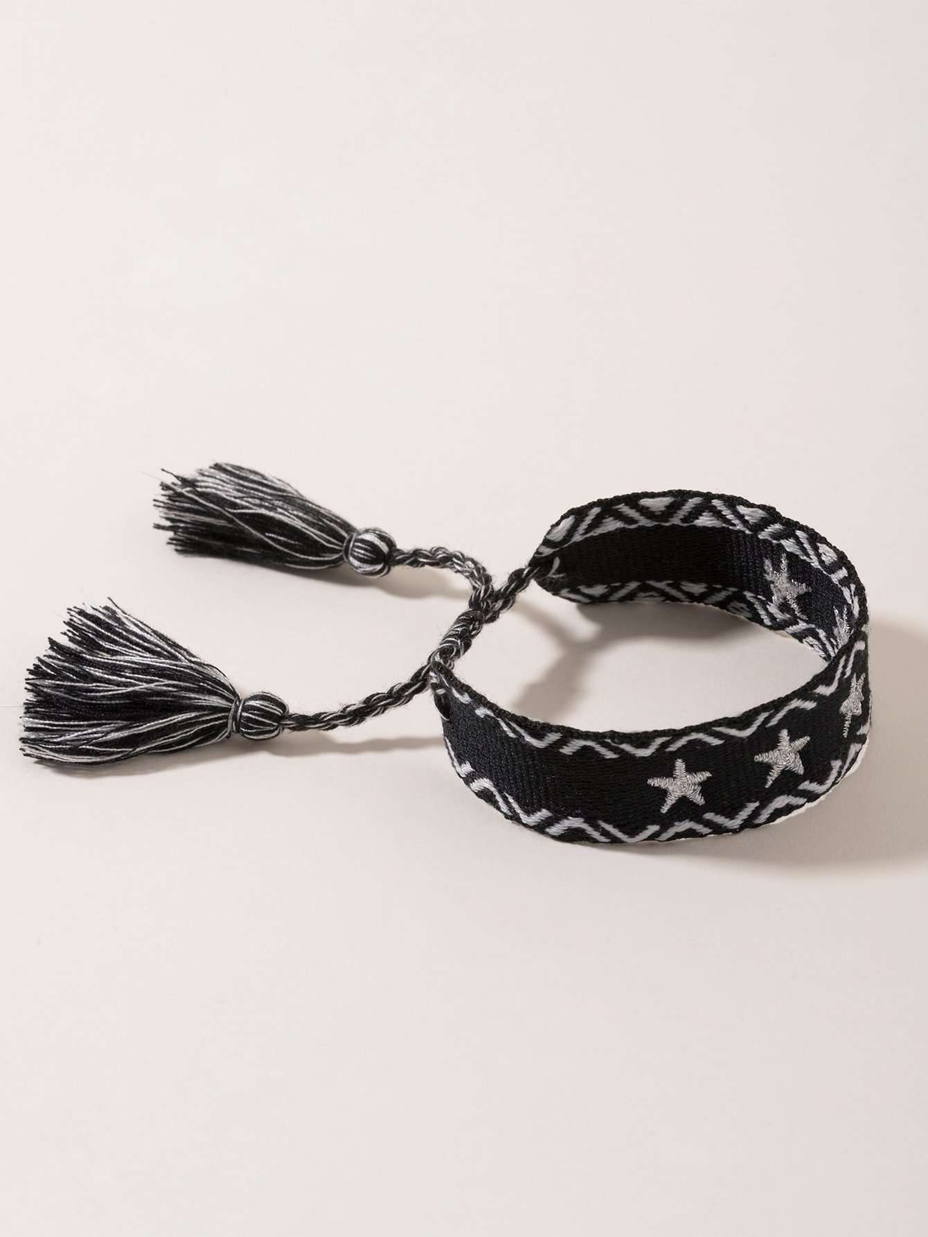 Star Embroidered Stretch Bracelet with Tassels