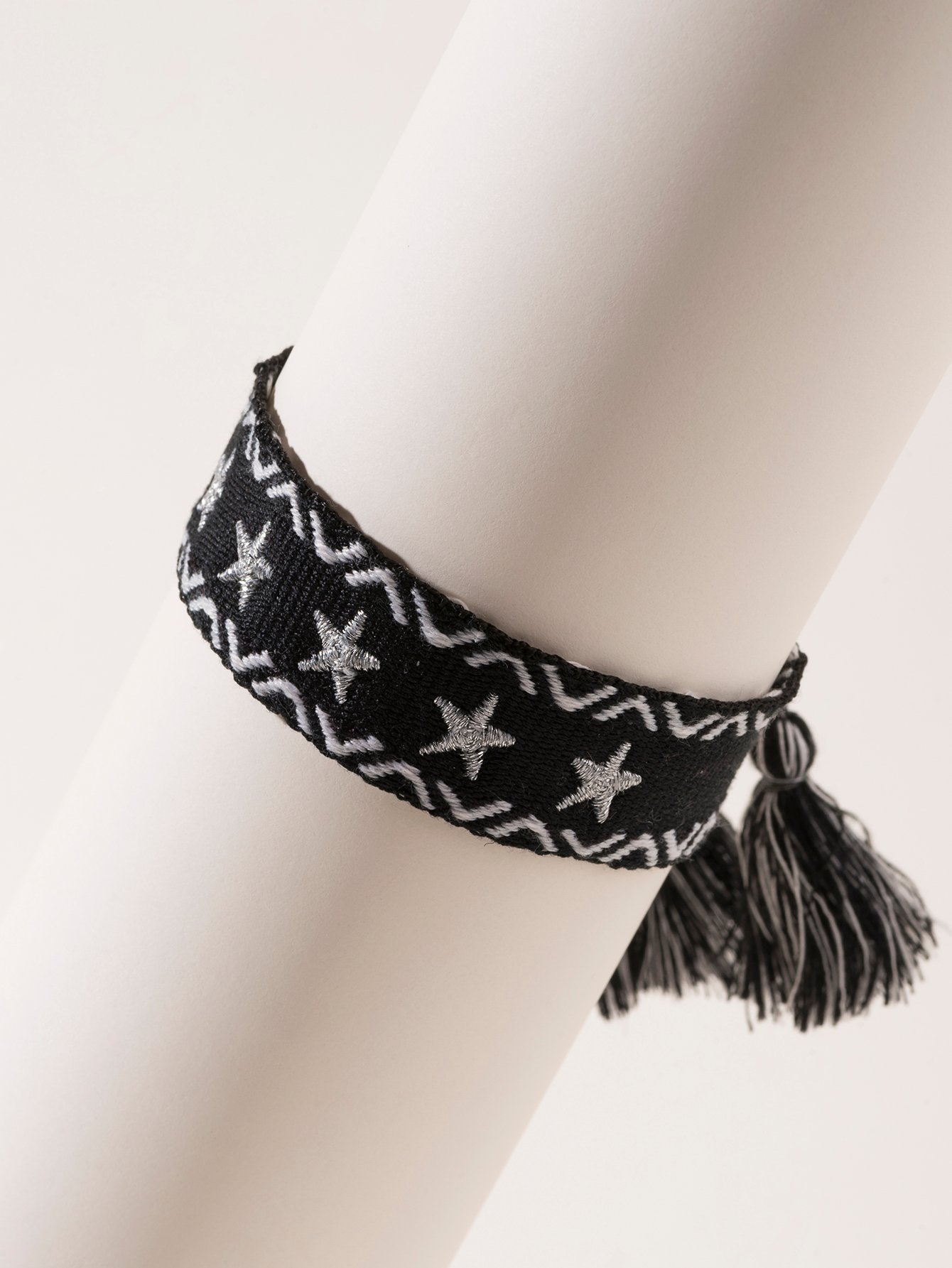 Star Embroidered Stretch Bracelet with Tassels
