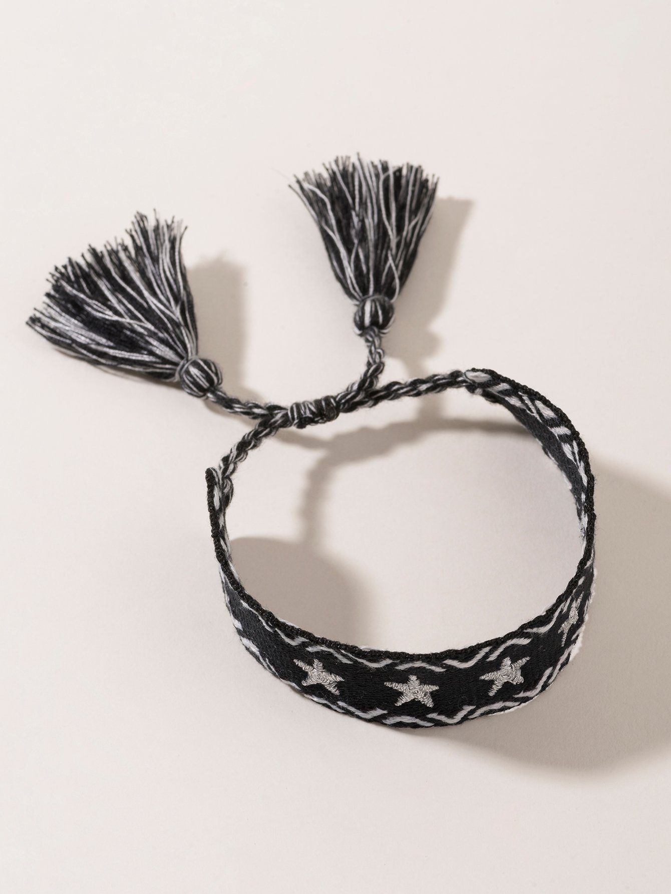 Star Embroidered Stretch Bracelet with Tassels