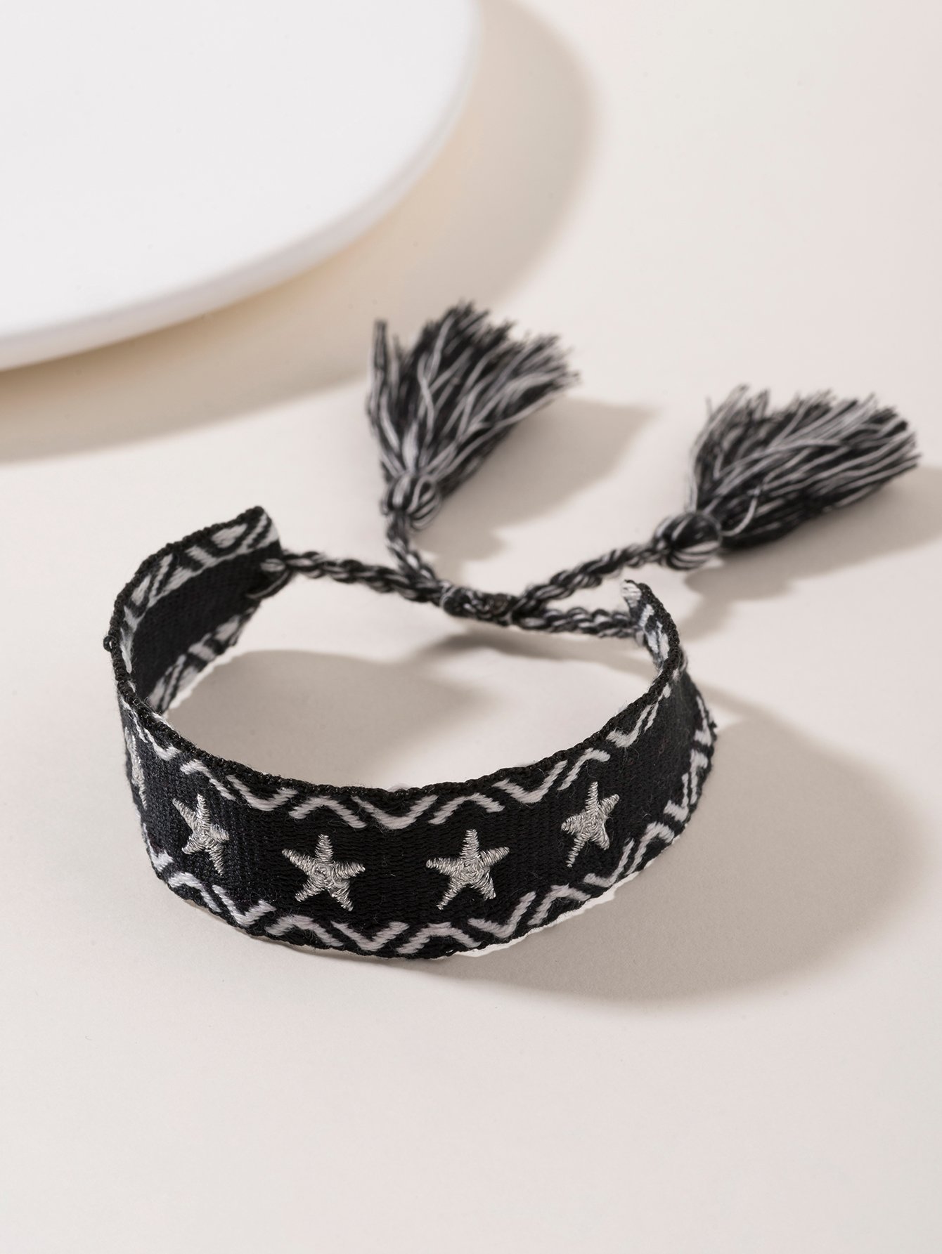Star Embroidered Stretch Bracelet with Tassels