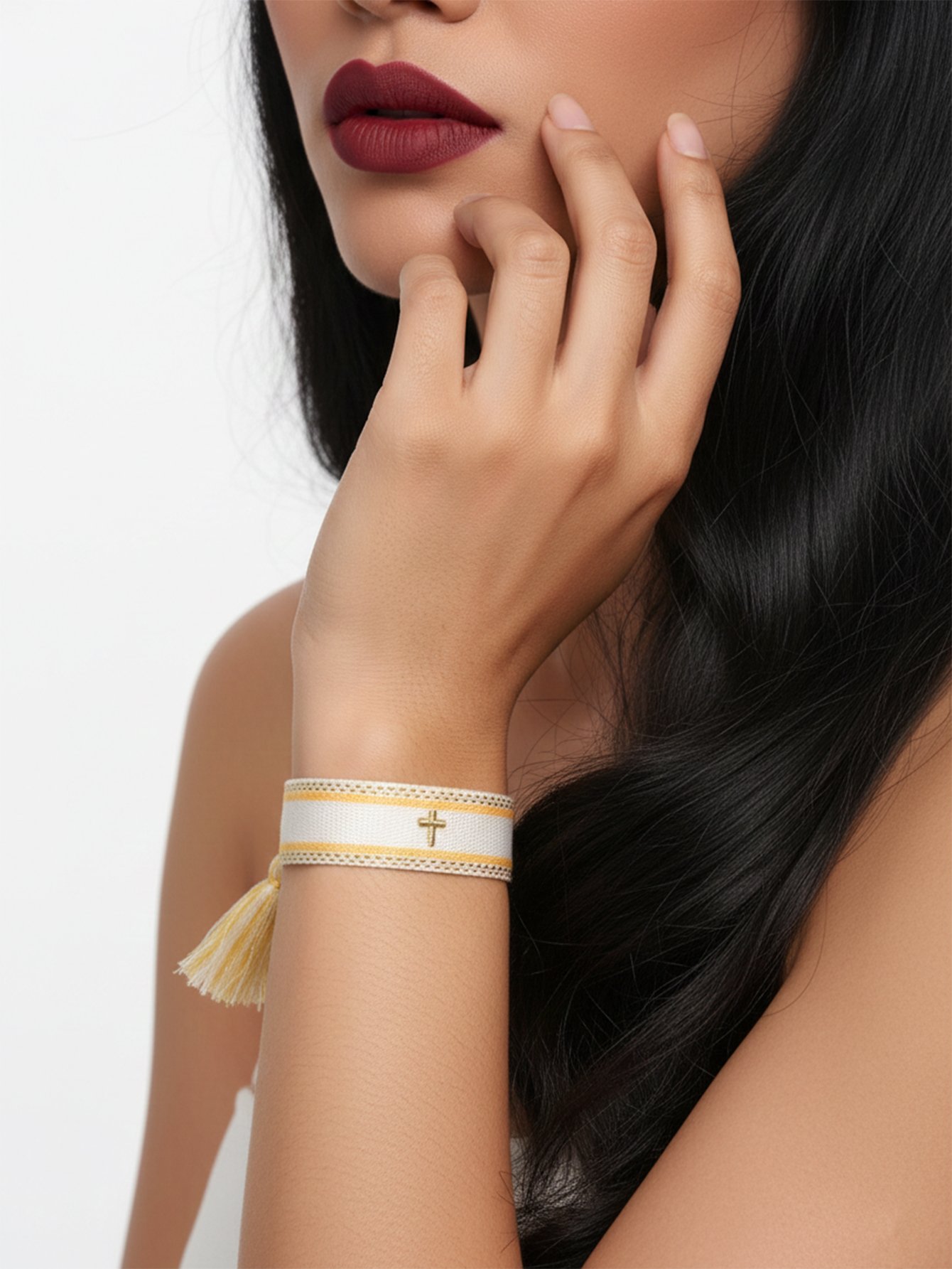 Embroidered Cross Stretch Bracelet