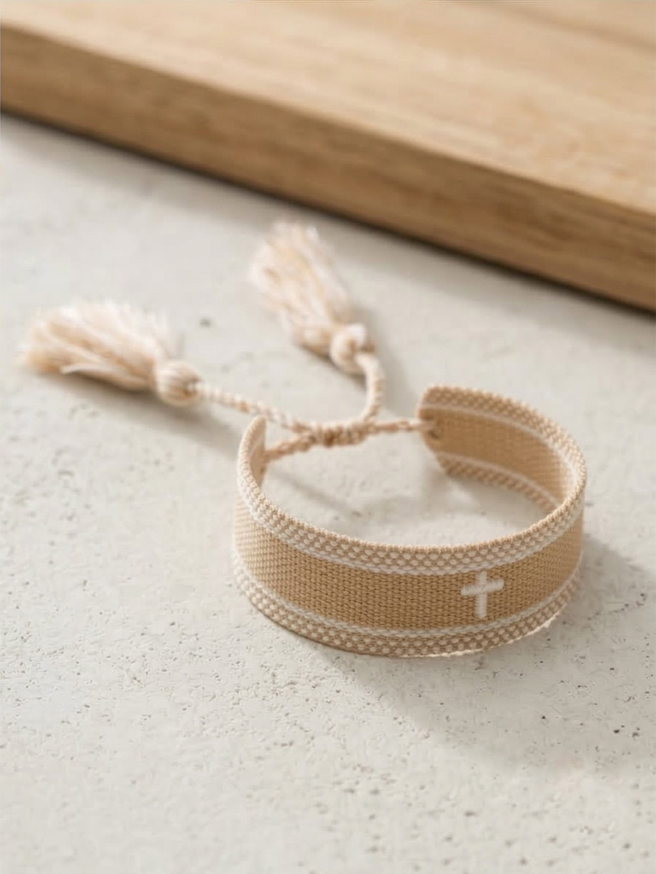 Embroidered Cross Bangle Bracelet