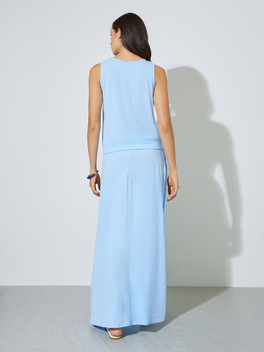 Blue Knit Tank Top and A-Line Maxi Skirts Set