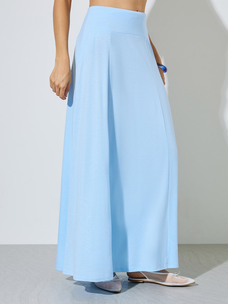 Blue Knit Tank Top and A-Line Maxi Skirts Set