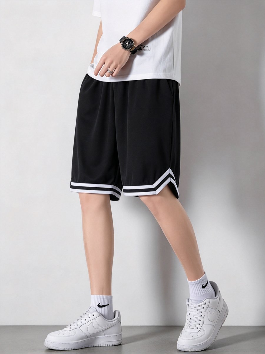 Black Knee-Length Athletic Shorts with Drawstring
