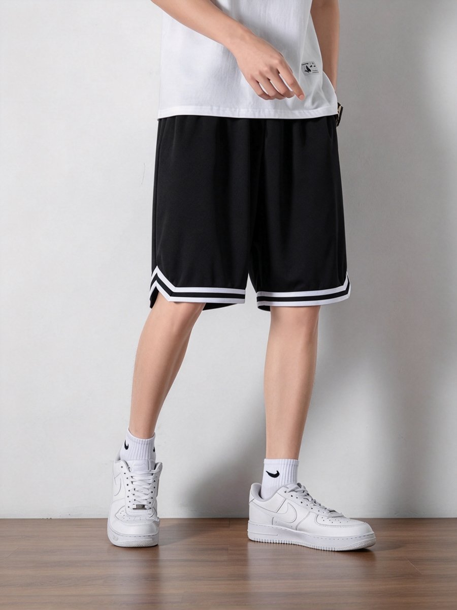 Black Knee-Length Athletic Shorts with Drawstring