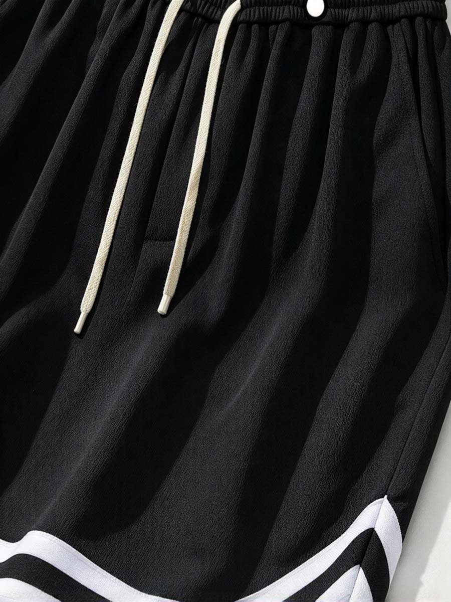 Black Knee-Length Athletic Shorts with Drawstring