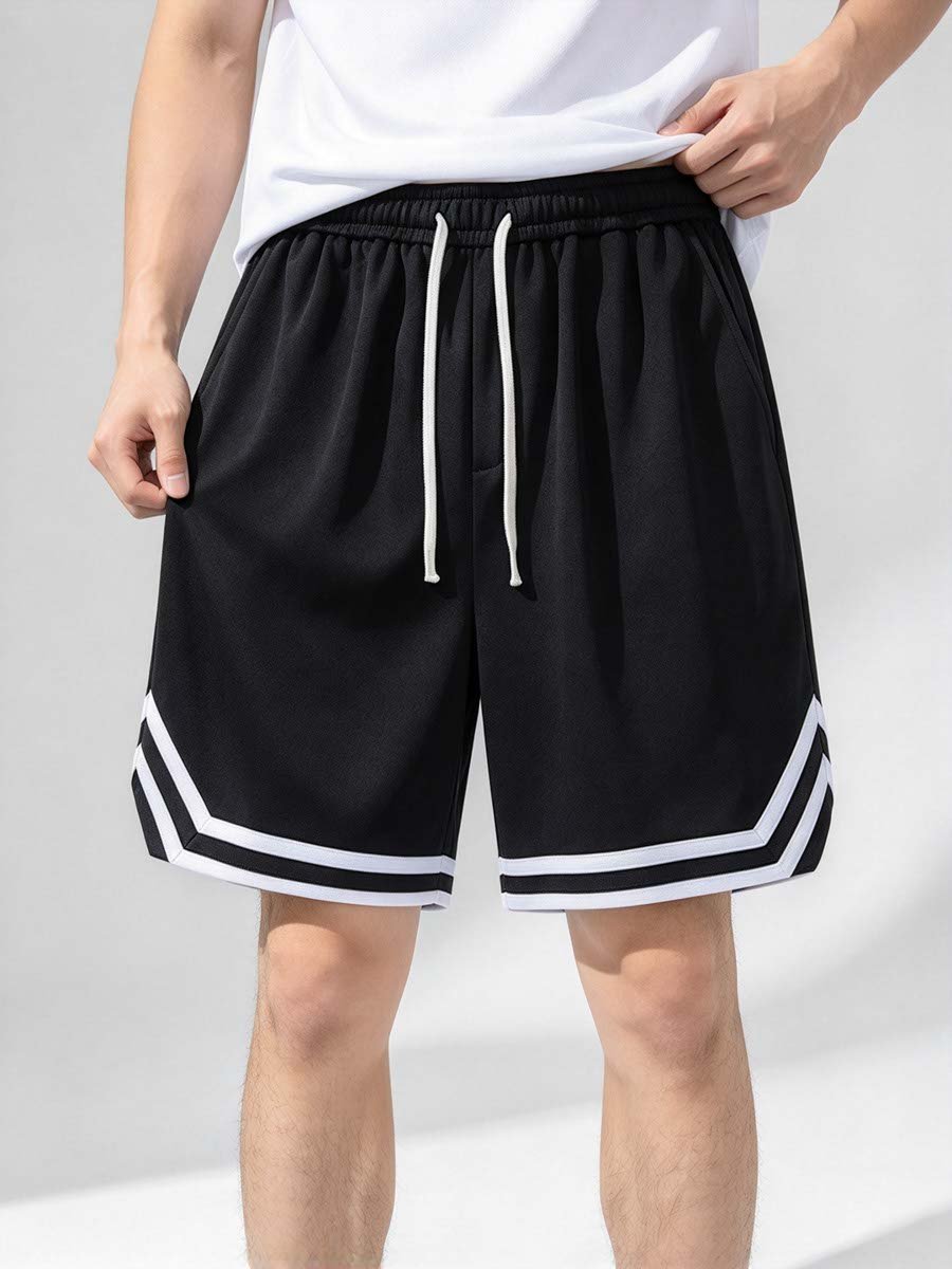 Black Knee-Length Athletic Shorts with Drawstring