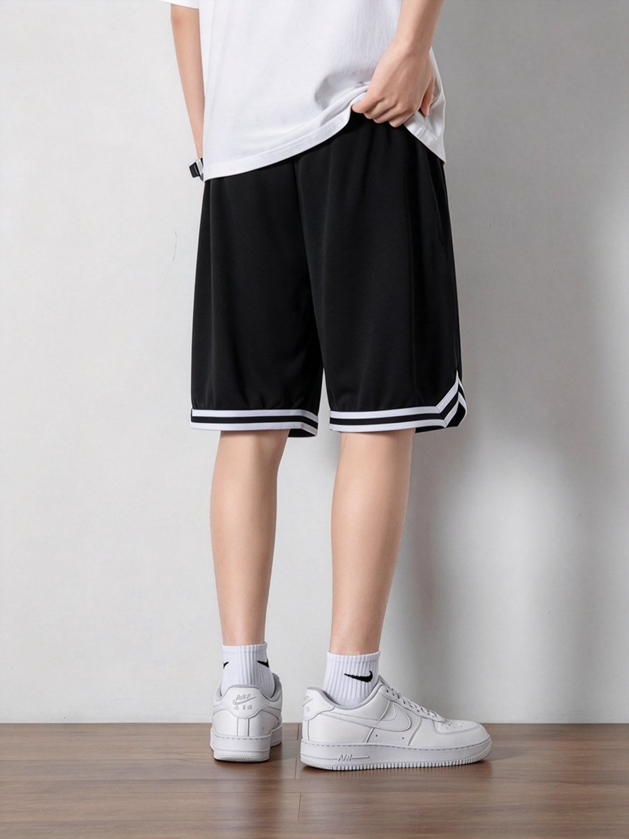 Black Knee-Length Athletic Shorts with Drawstring