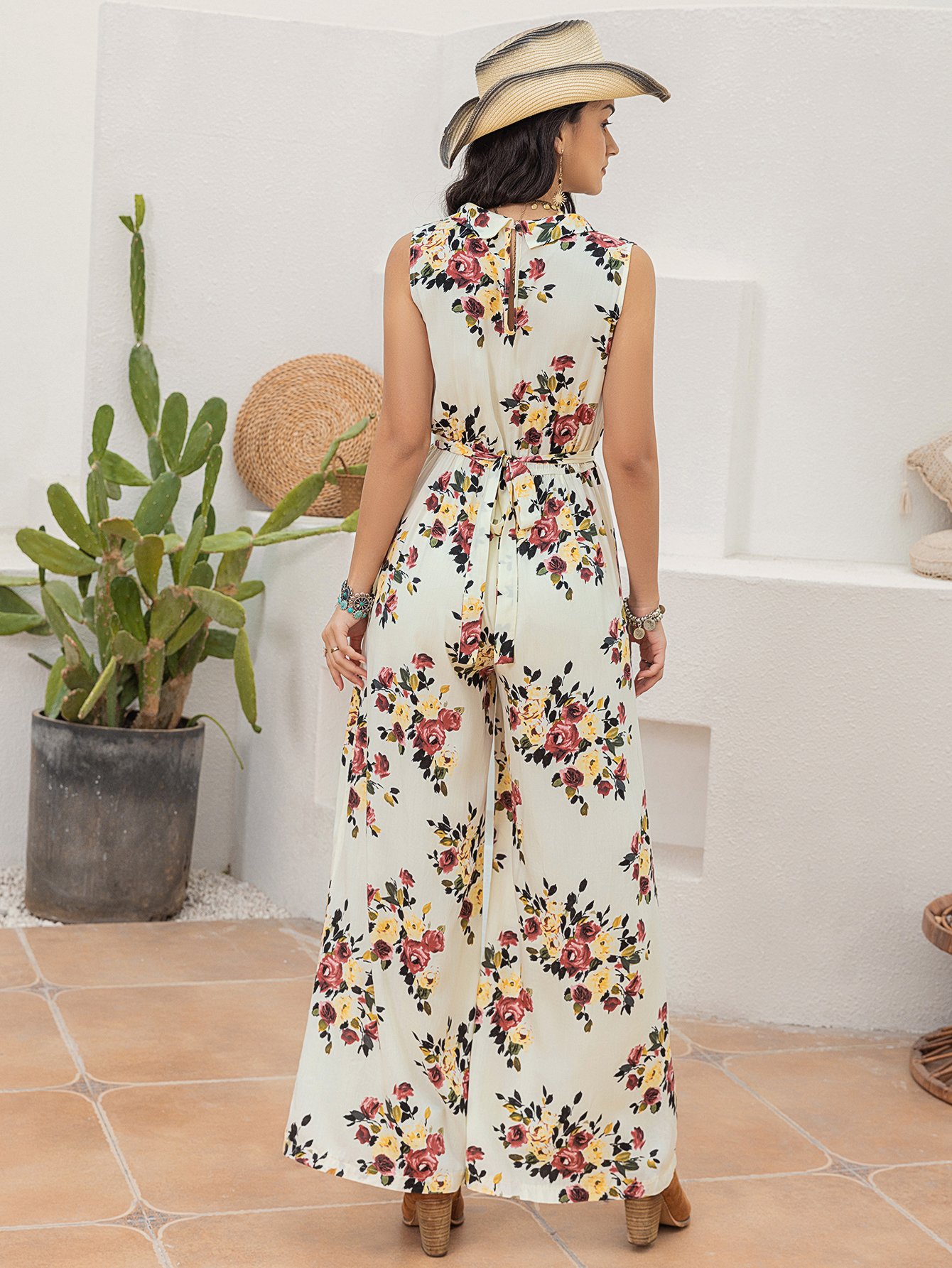 Multi-Color Graphic Floral Jumpsuit