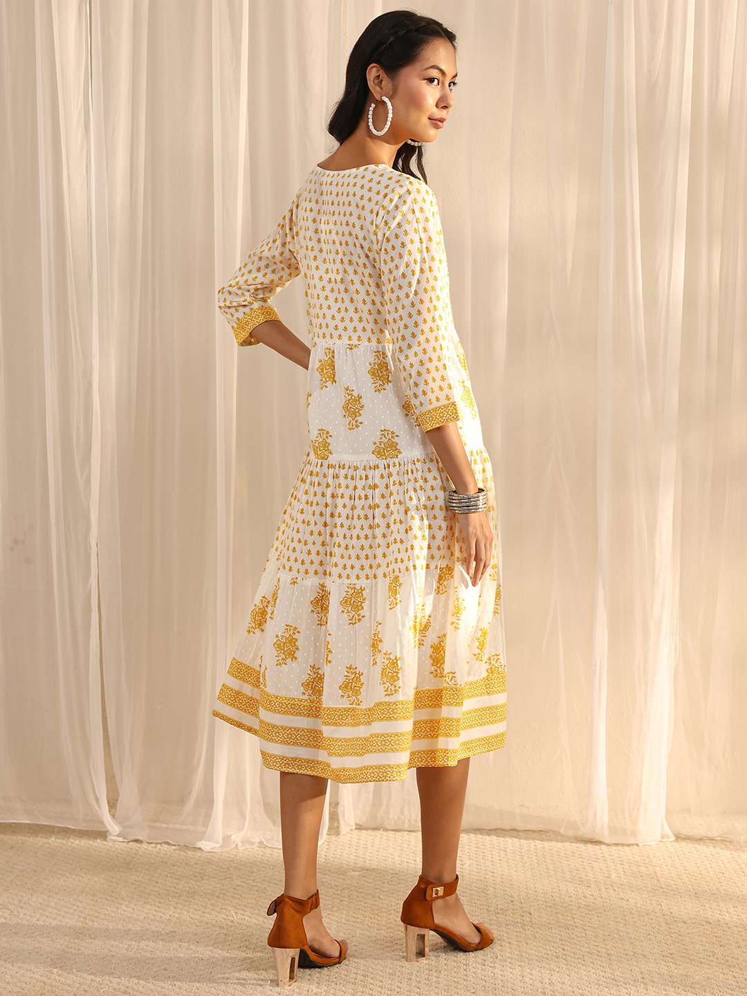 White Floral Cotton Midi Dress