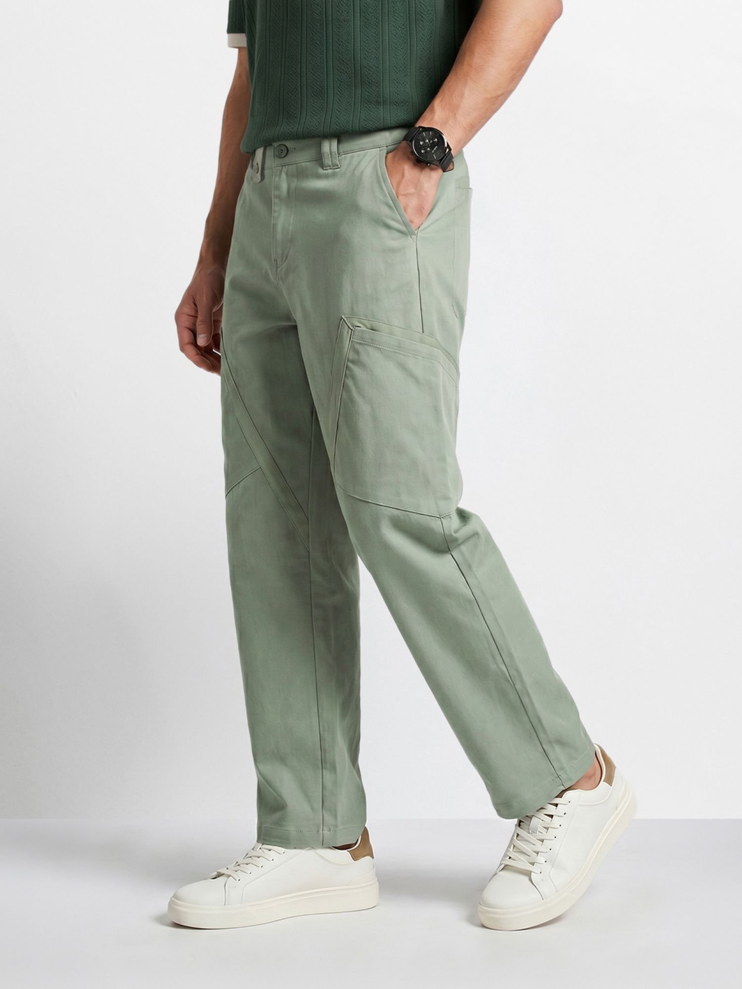 Men Loose Fit Textured Cargo