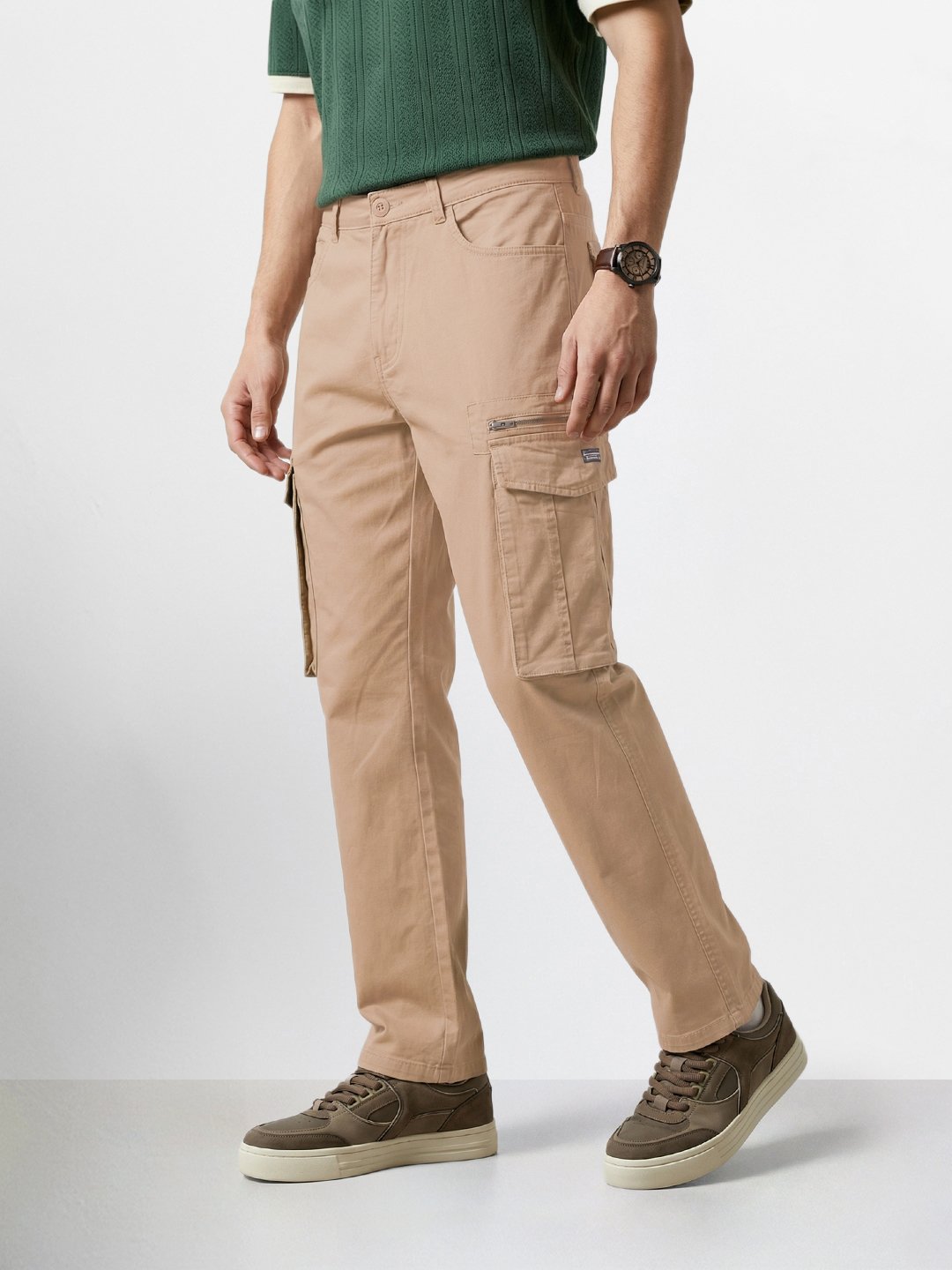 Men Relaxed Fit Solid Cargo