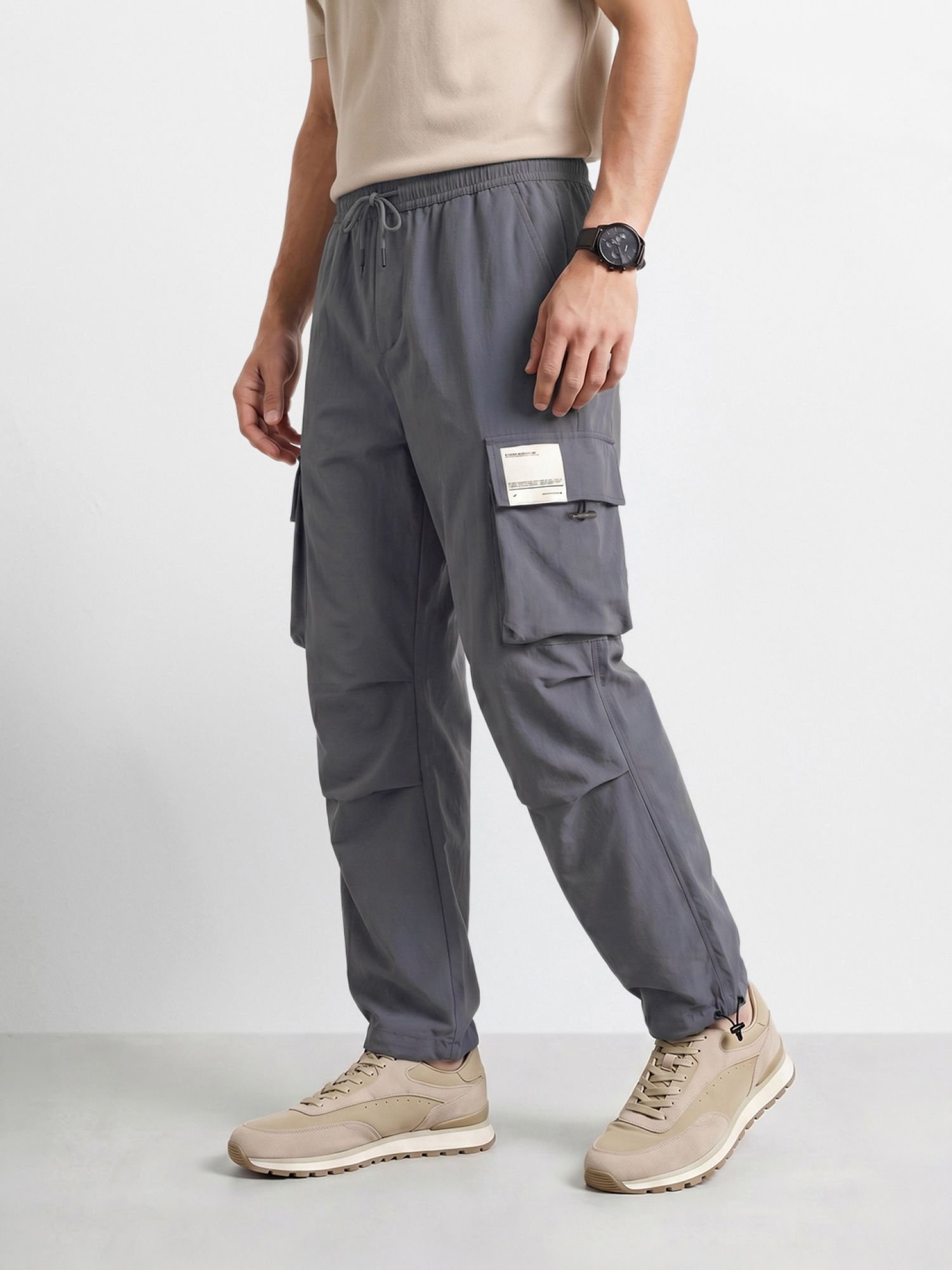 Men Baggy Fit Solid Cargo
