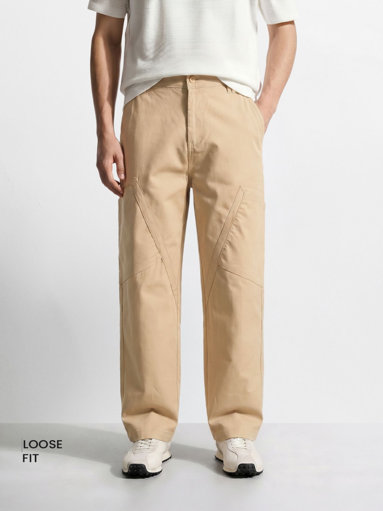 Men Loose Fit Textured Cargo
