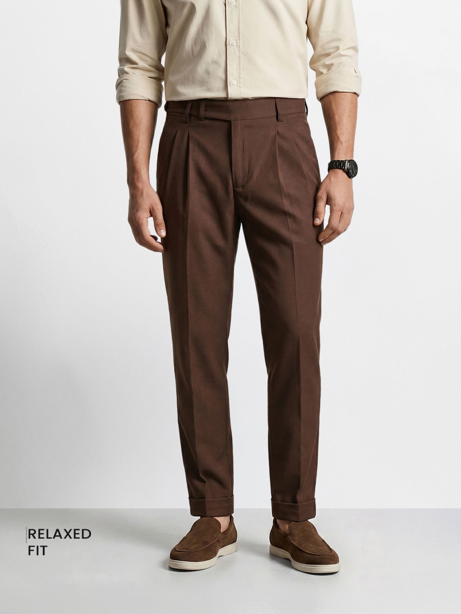 Men Relaxed Fit Solid Trousers
