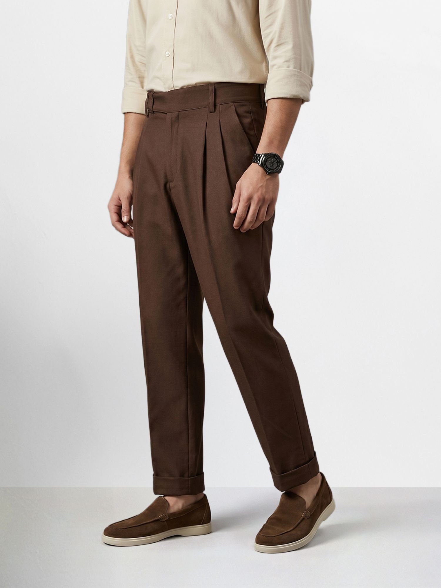 Men Relaxed Fit Solid Trousers